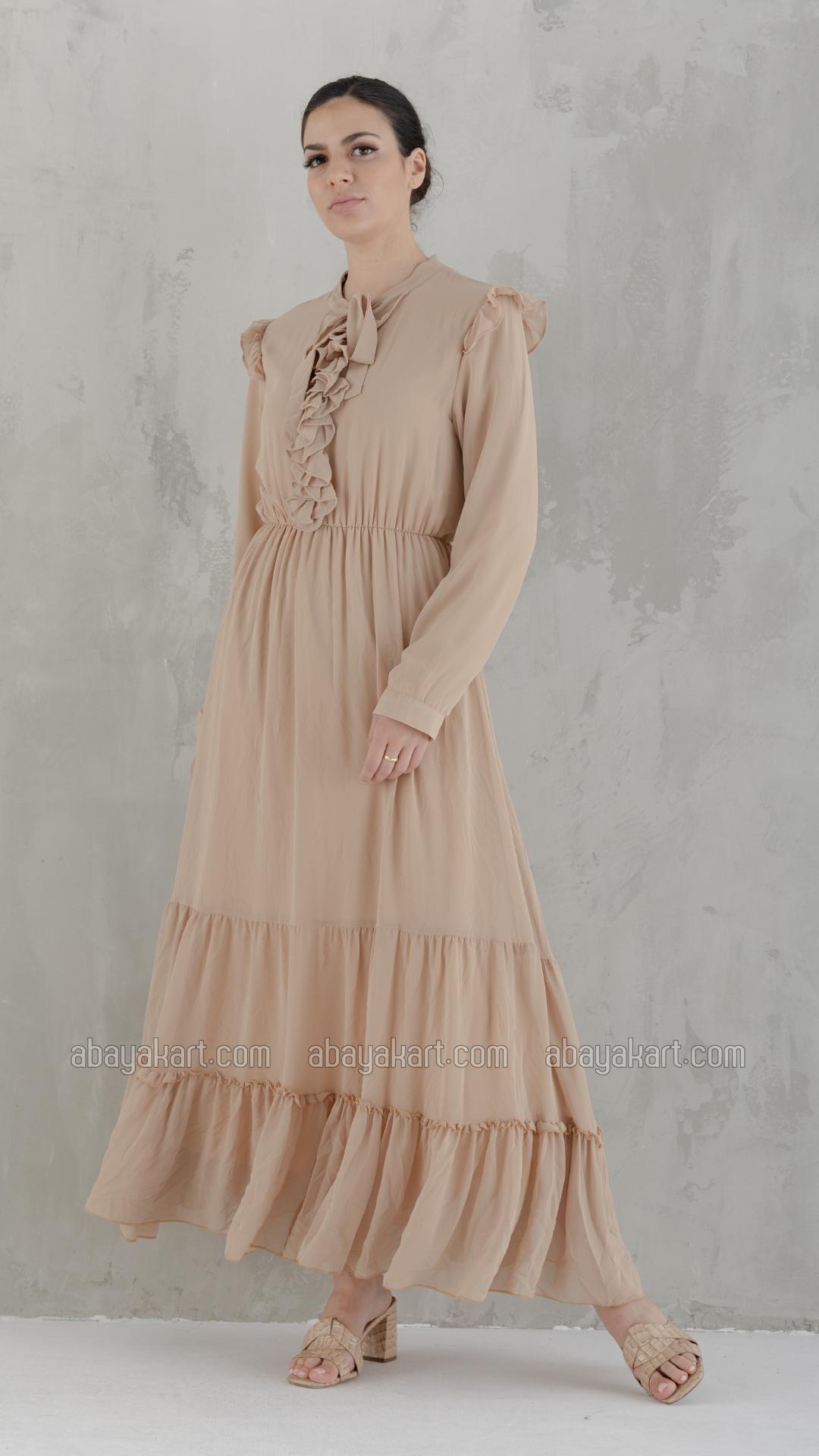 Bulk Nylah Modest Dress In Beige