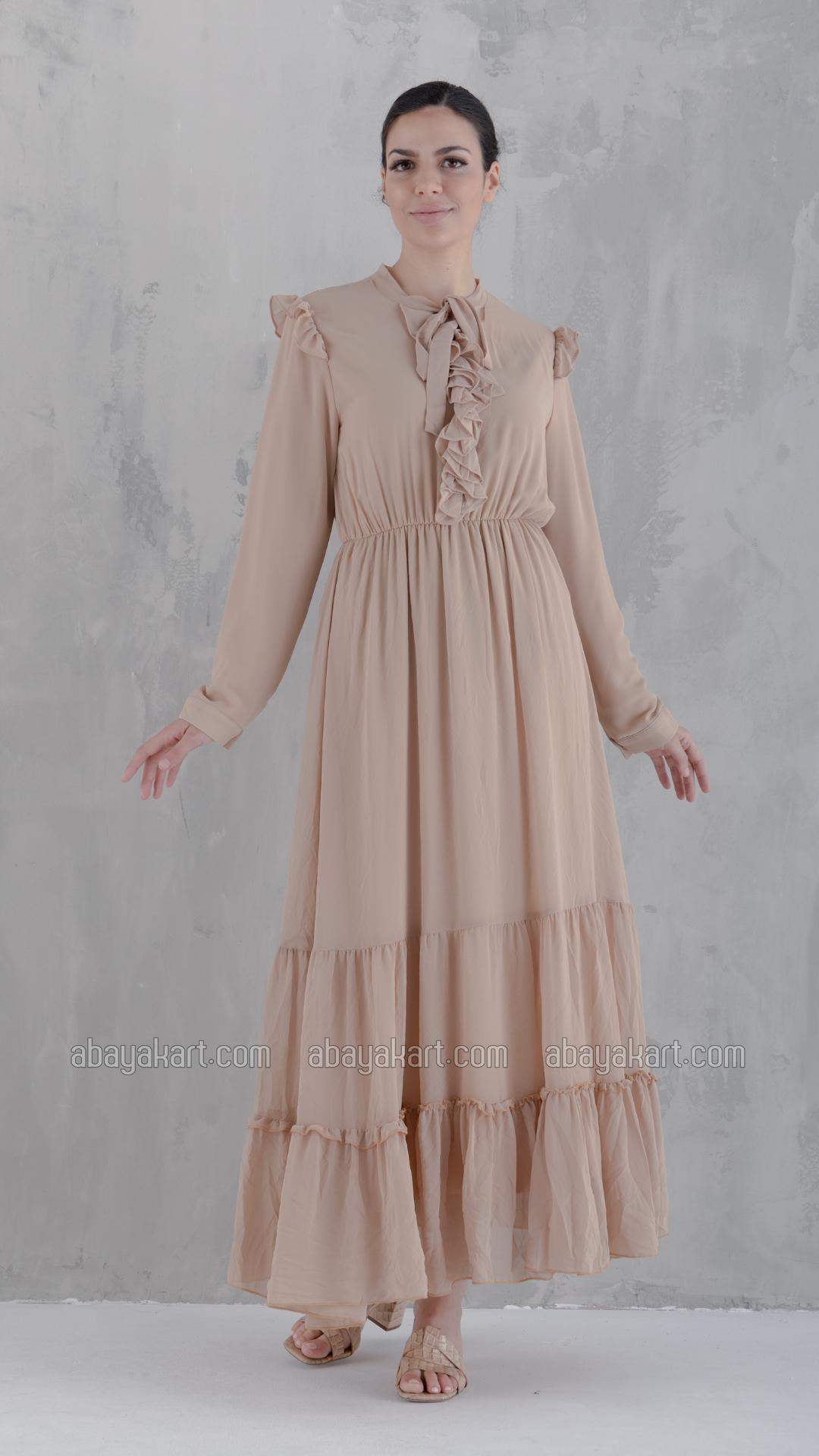 Bulk Nylah Modest Dress In Beige