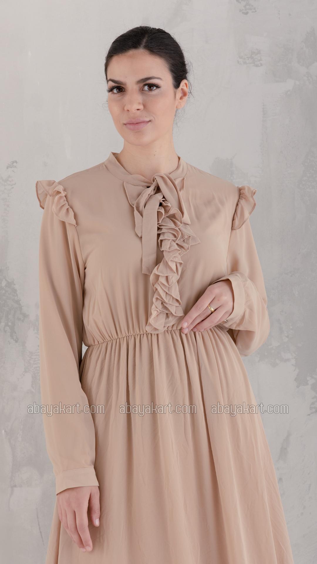 Bulk Nylah Modest Dress In Beige