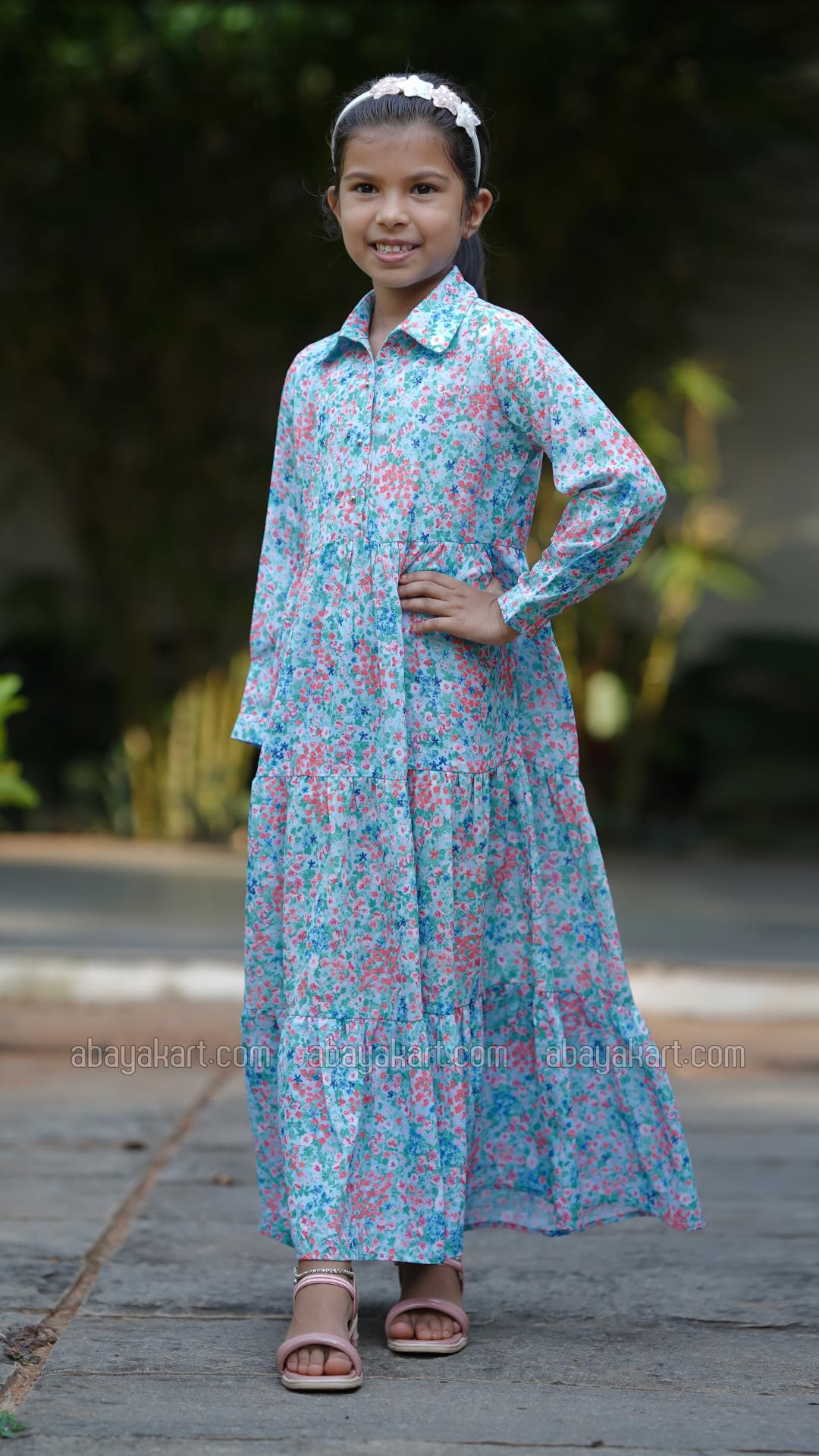 Bulk Kids Calico Floral Printed Modest Dress