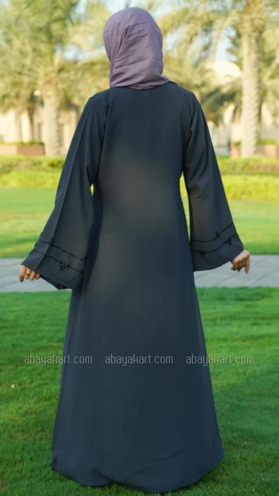 Bulk Masha Crepe Simple Abaya with Black Crystal Hand Work in Ash
