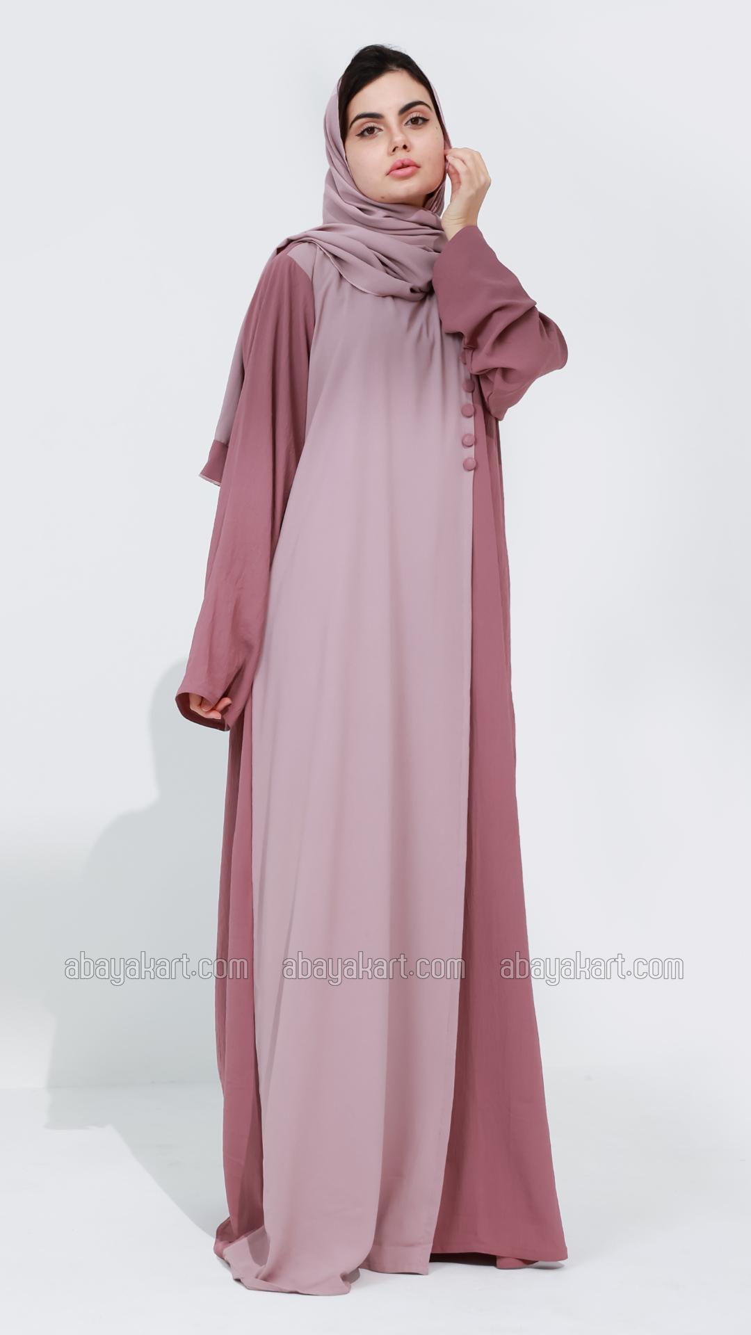 Bulk Modest Abaya with Show Buttons on the Front in Blush Pink and Dull Magenta