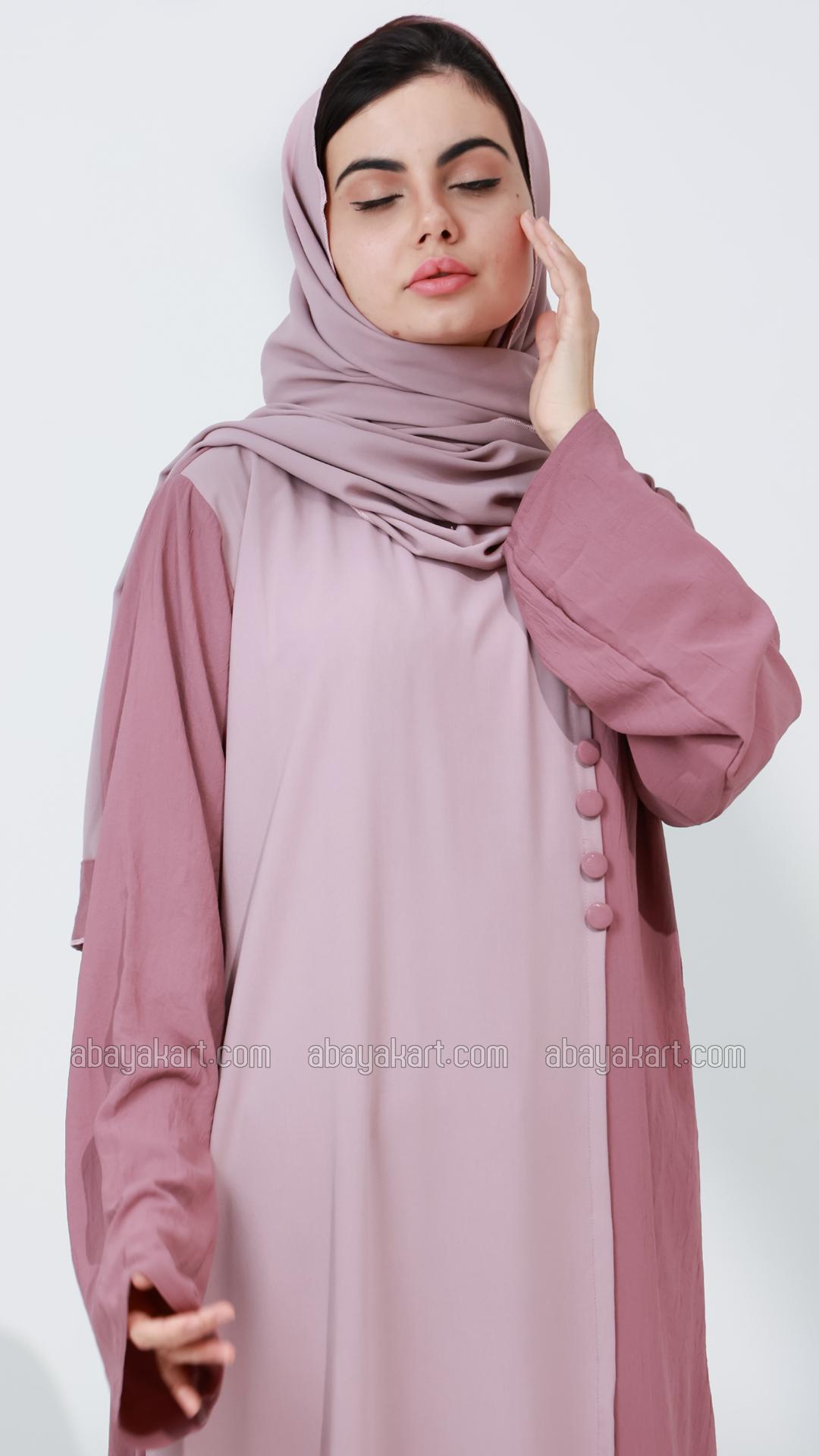 Bulk Modest Abaya with Show Buttons on the Front in Blush Pink and Dull Magenta