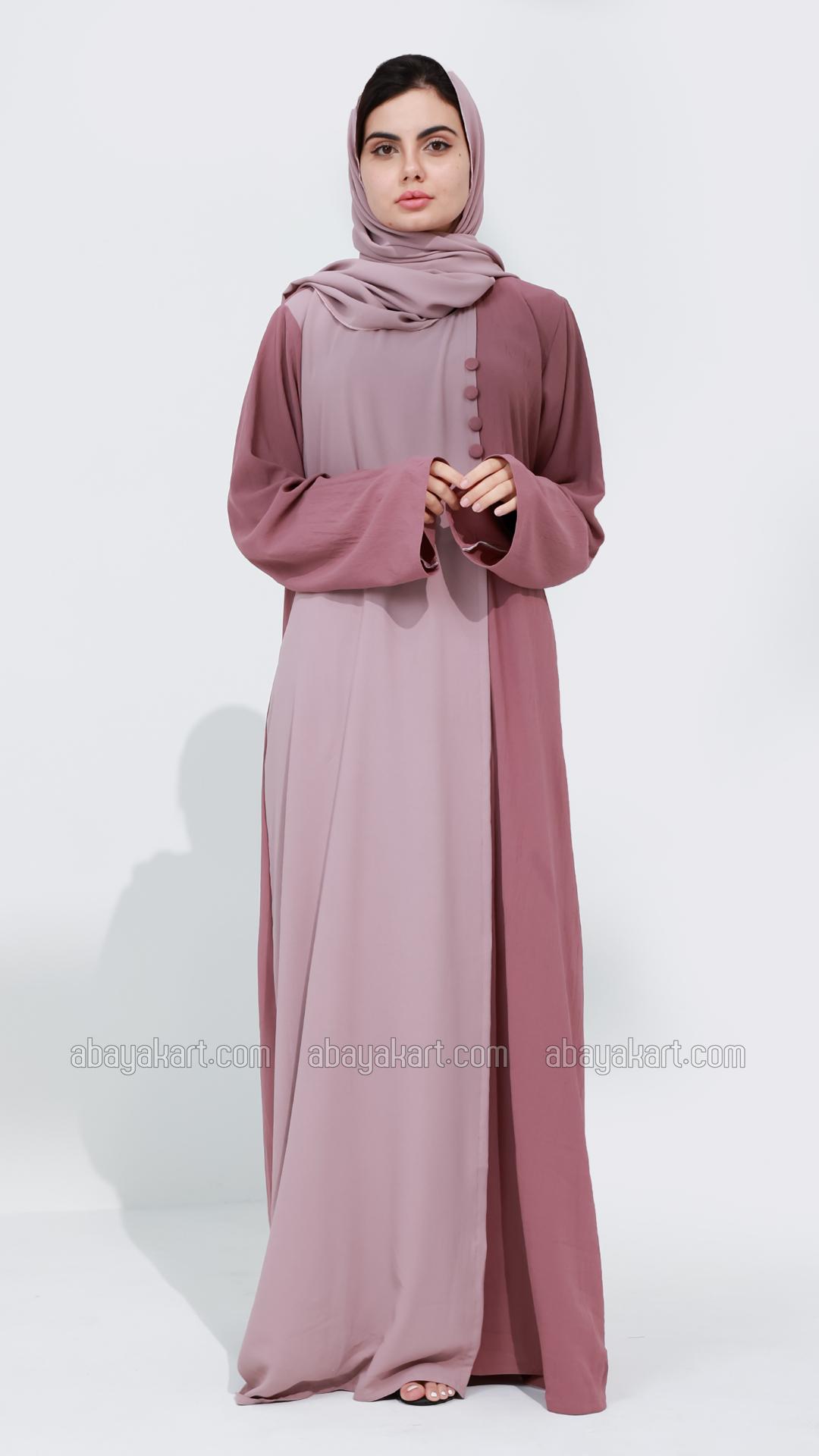 Bulk Modest Abaya with Show Buttons on the Front in Blush Pink and Dull Magenta