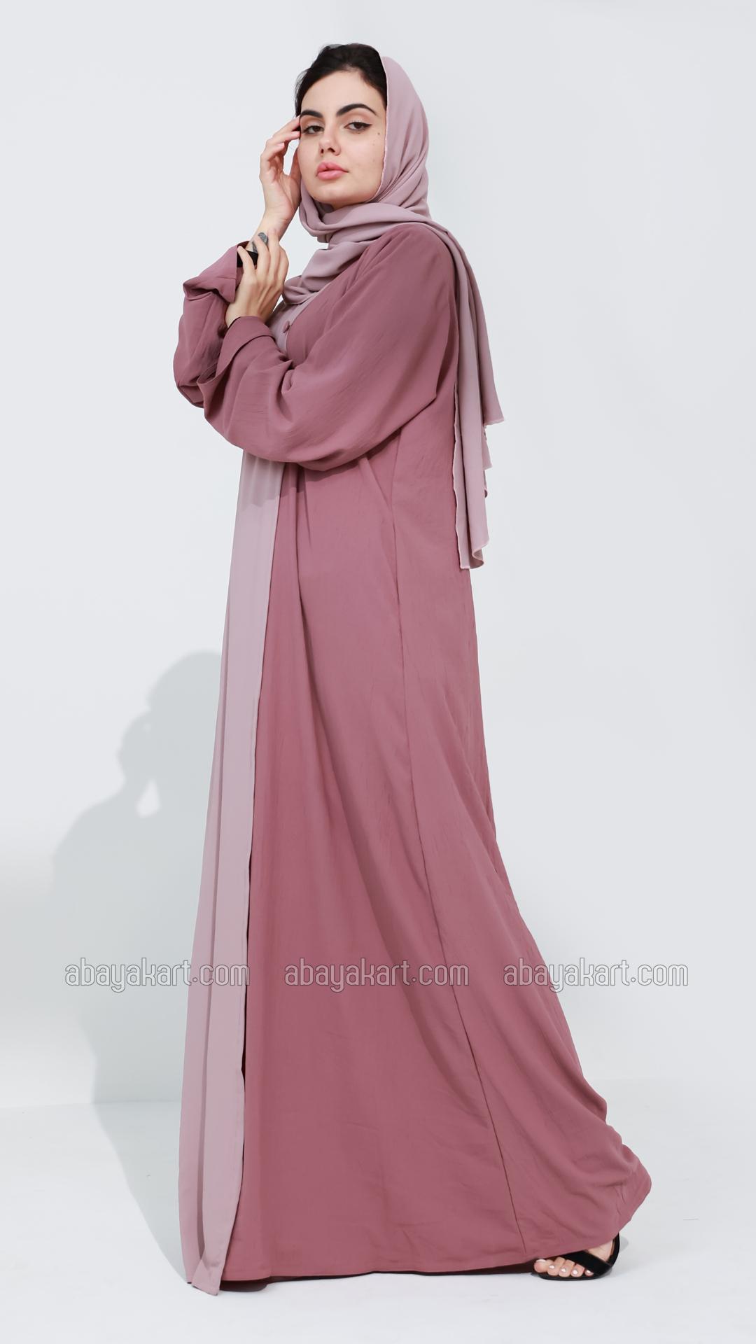 Bulk Modest Abaya with Show Buttons on the Front in Blush Pink and Dull Magenta