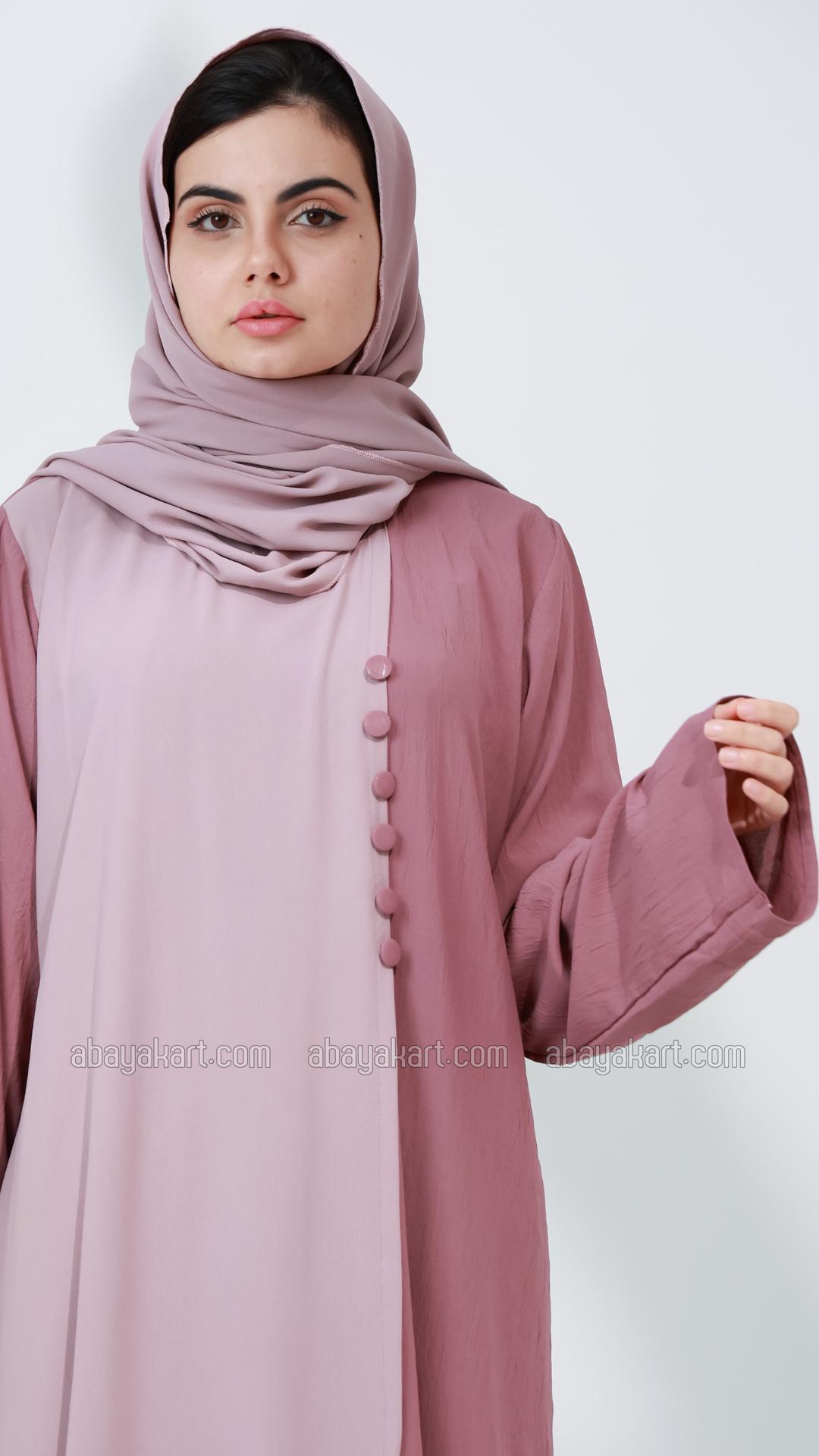 Bulk Modest Abaya with Show Buttons on the Front in Blush Pink and Dull Magenta