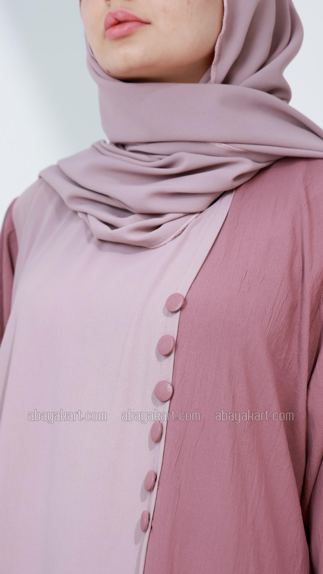 Bulk Modest Abaya with Show Buttons on the Front in Blush Pink and Dull Magenta