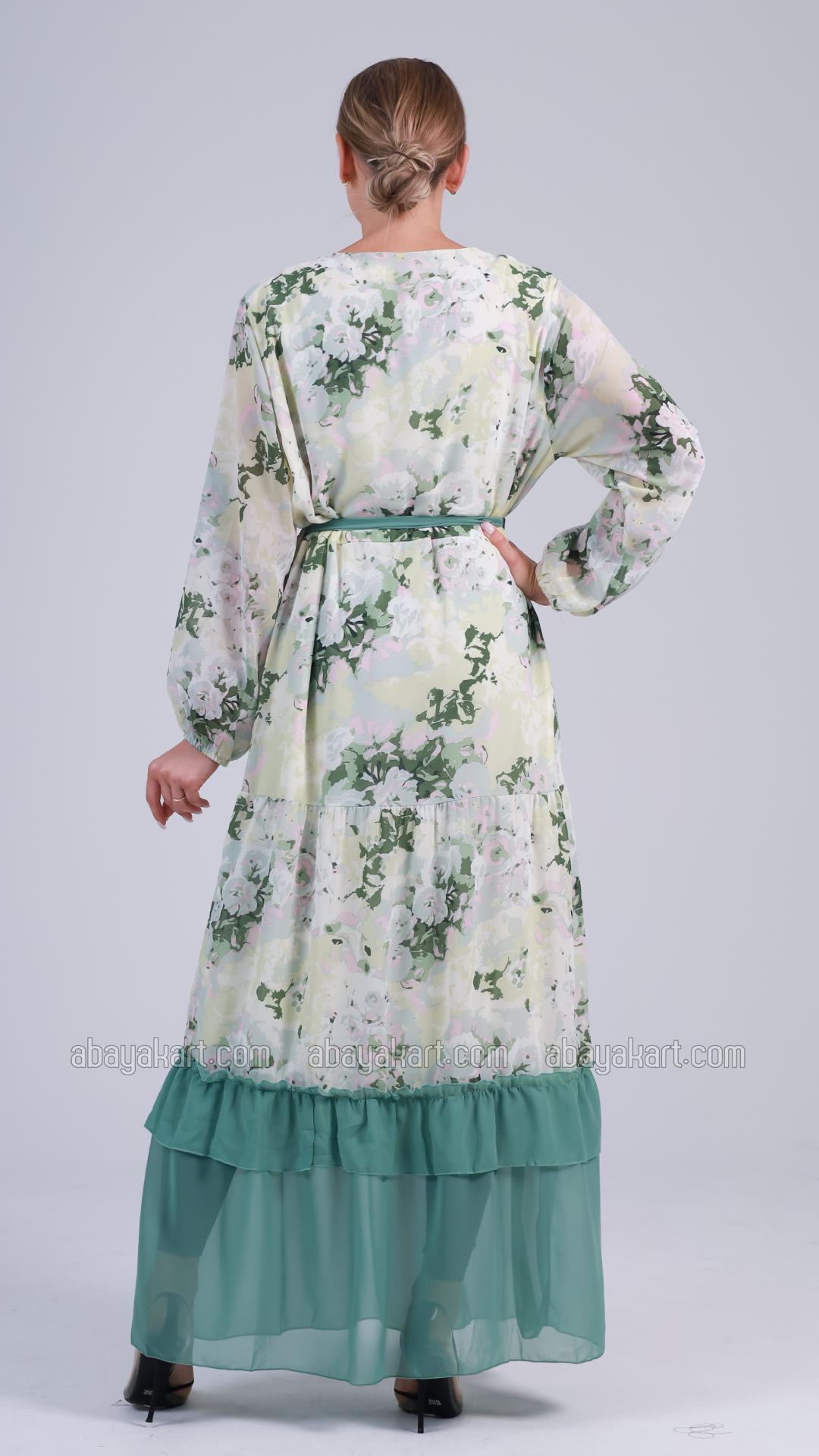 Bulk Zora FloralPrinted Modest Dress with a Belt