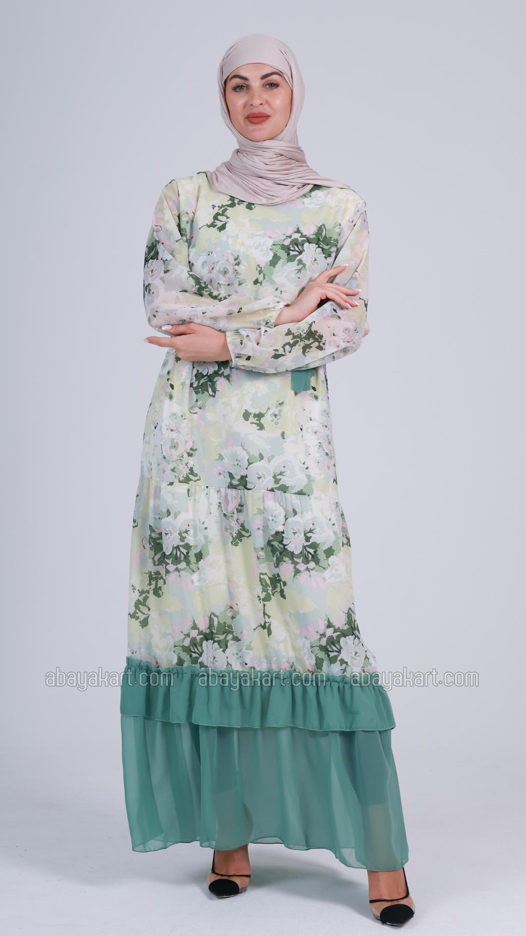 Bulk Zora FloralPrinted Modest Dress with a Belt