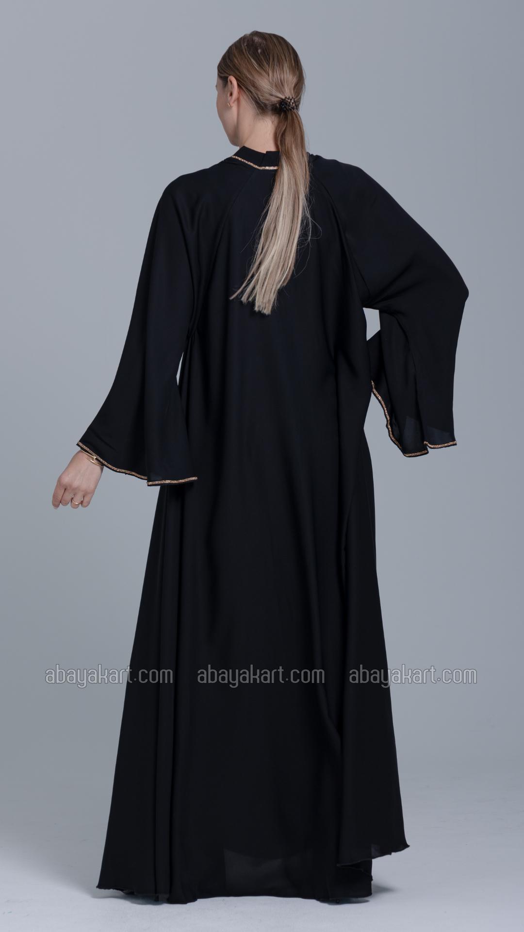 Bulk Black FrontOpen Abaya with Stone Lacework