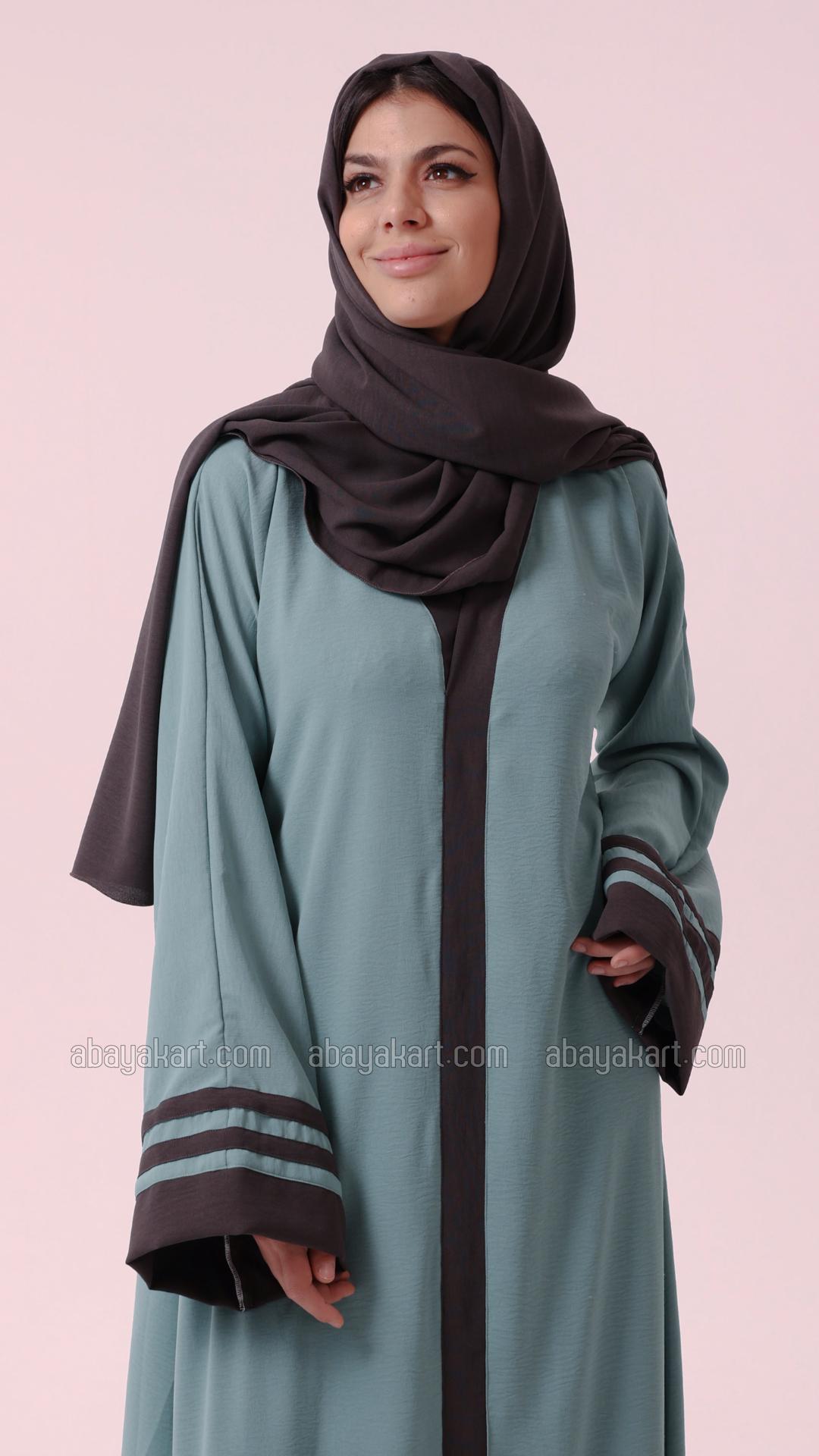 Bulk Trendy Abaya With Band Work On the Front and Sleeves in Turquoise