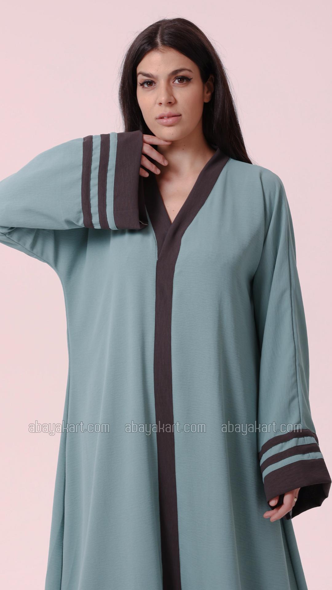 Bulk Trendy Abaya With Band Work On the Front and Sleeves in Turquoise