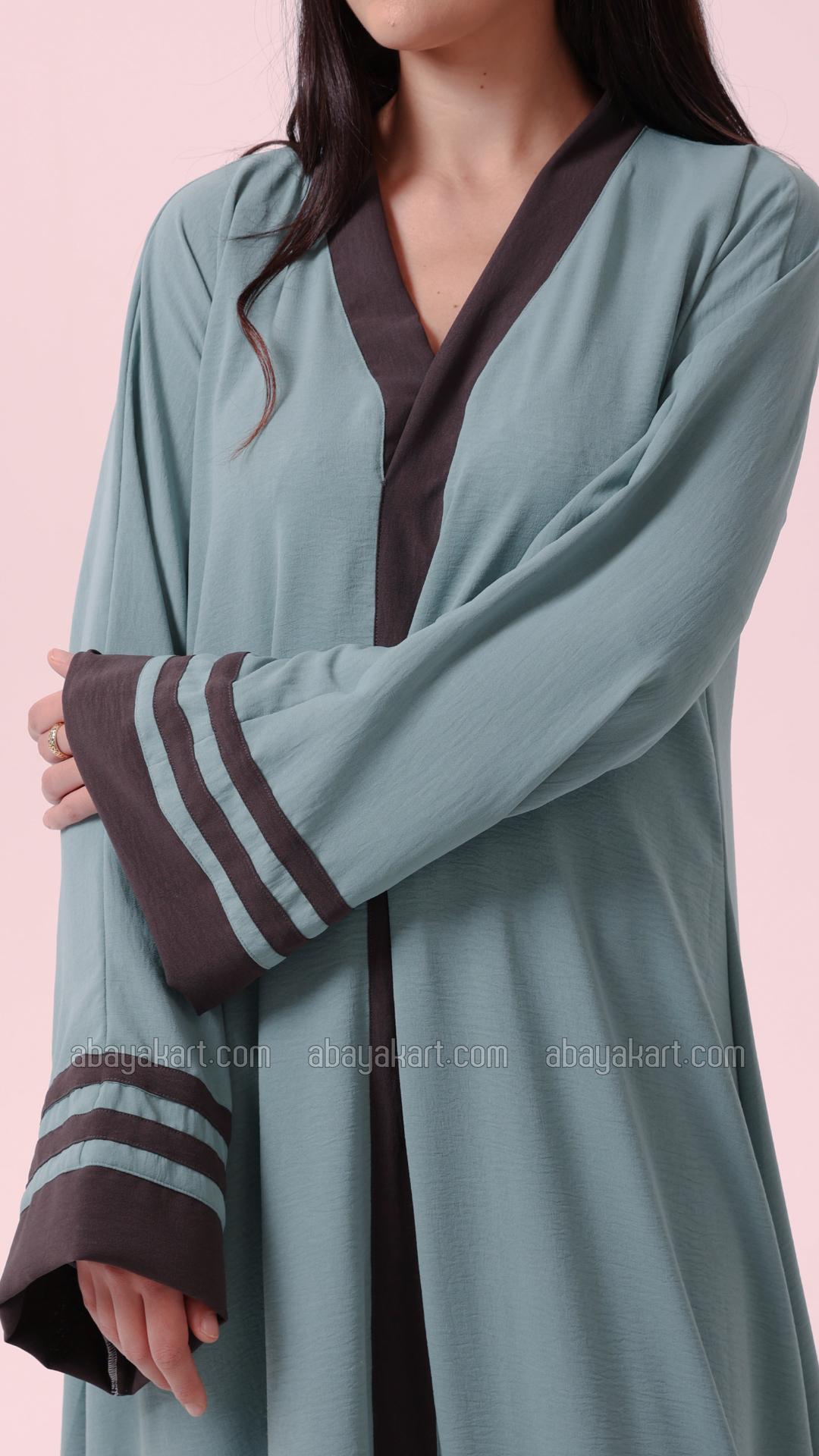 Bulk Trendy Abaya With Band Work On the Front and Sleeves in Turquoise
