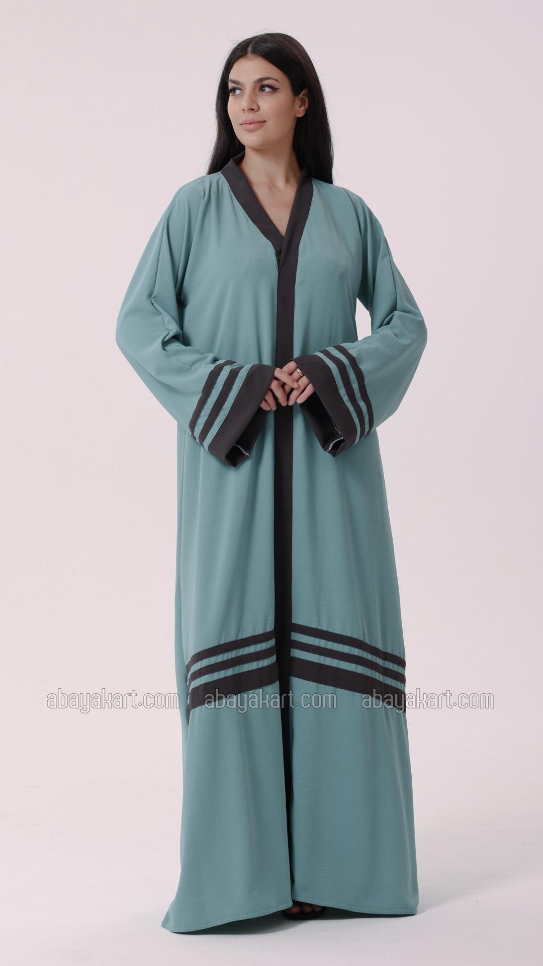 Bulk Trendy Abaya With Band Work On the Front and Sleeves in Turquoise