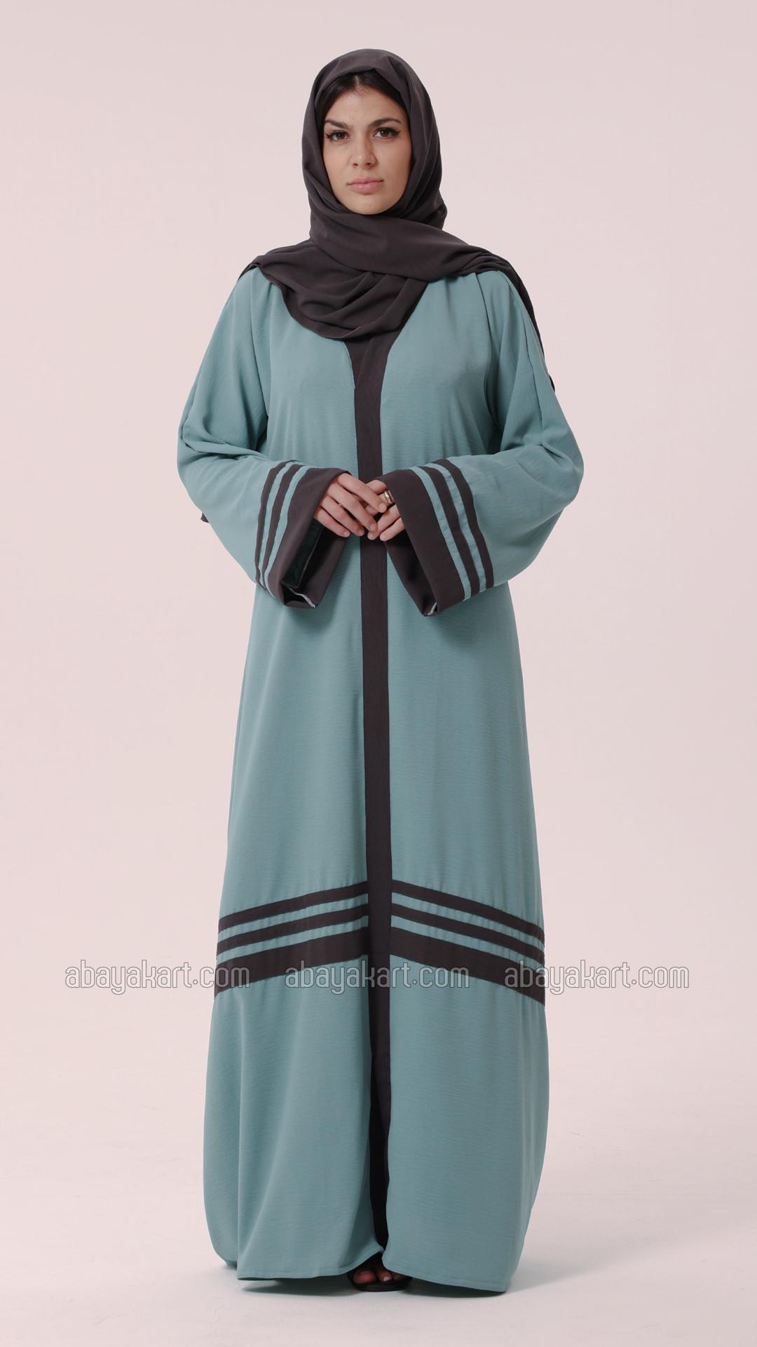 Bulk Trendy Abaya With Band Work On the Front and Sleeves in Turquoise