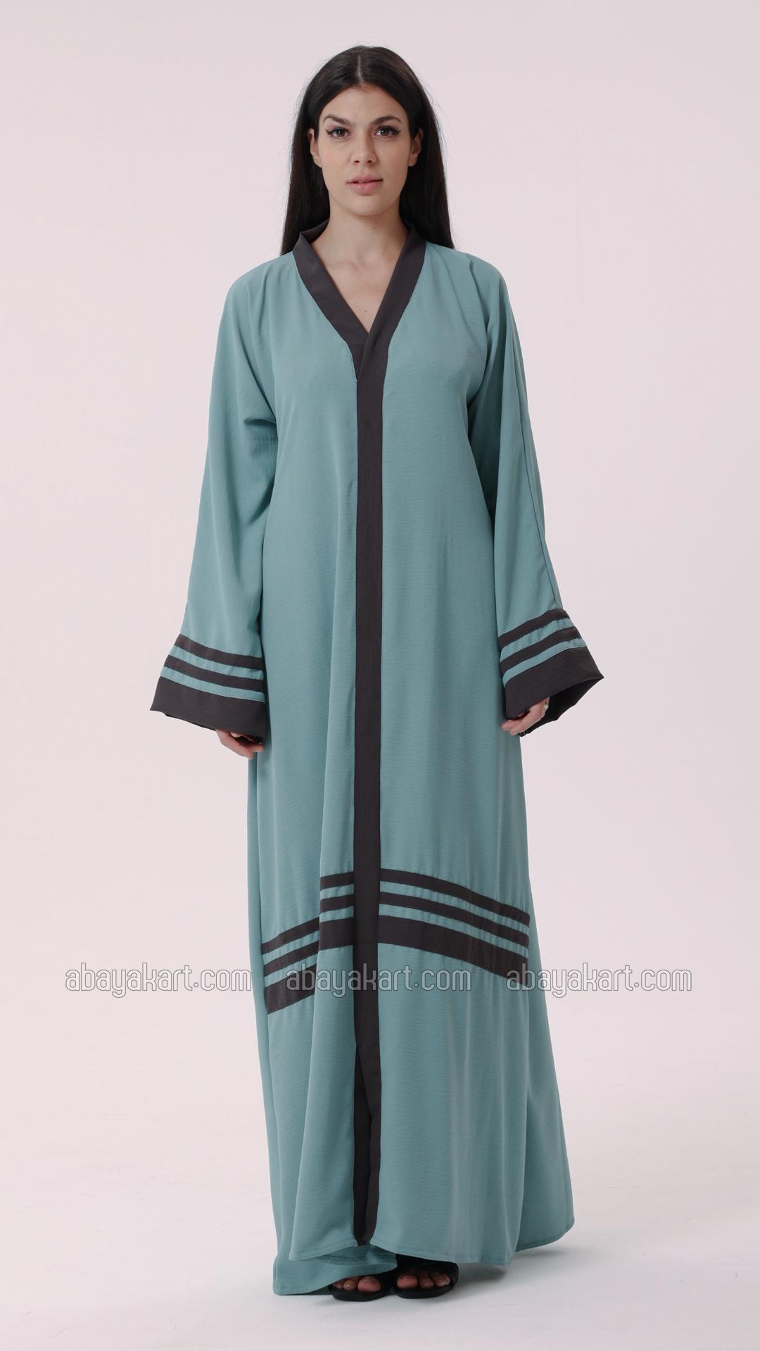 Bulk Trendy Abaya With Band Work On the Front and Sleeves in Turquoise
