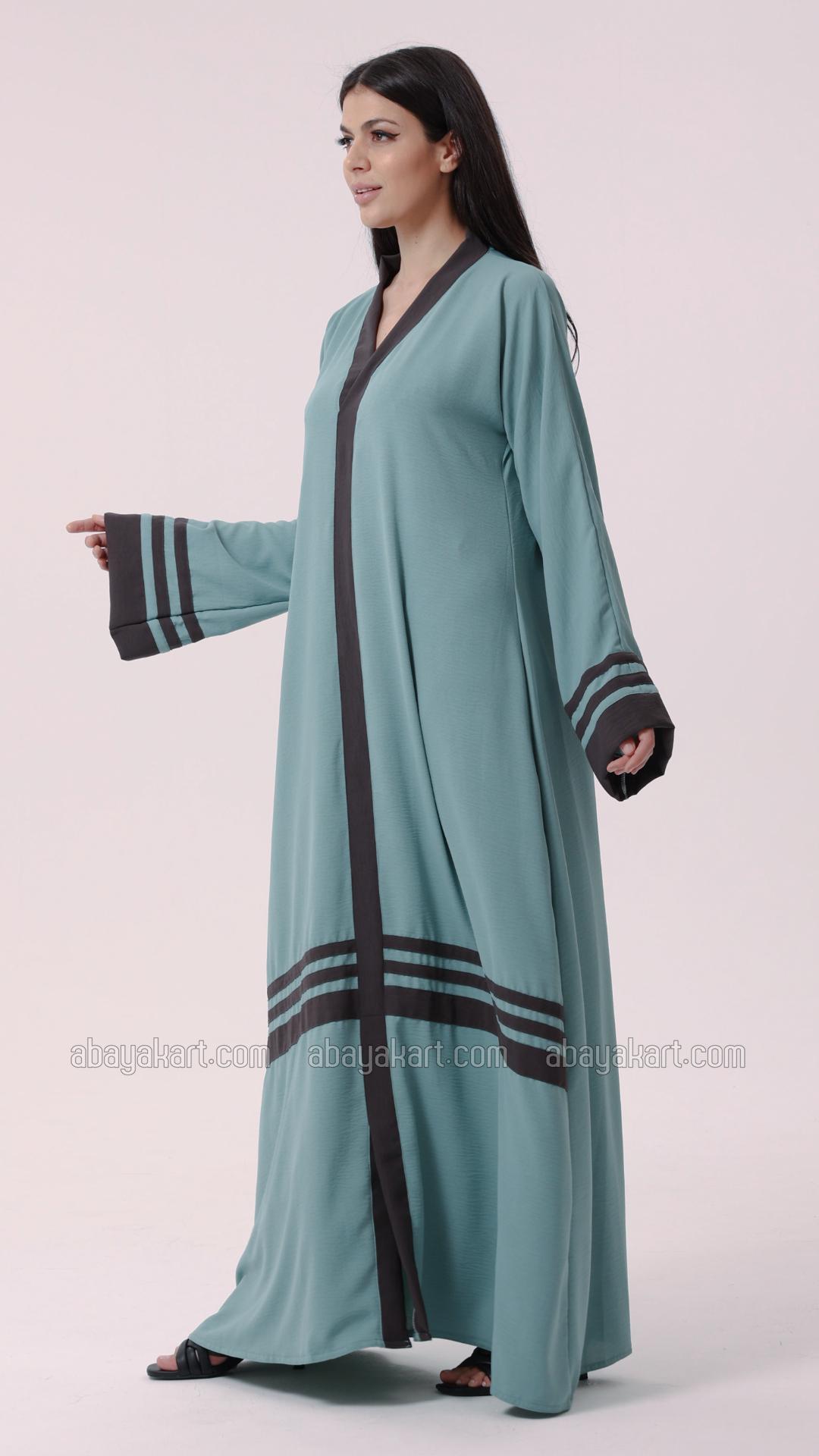 Bulk Trendy Abaya With Band Work On the Front and Sleeves in Turquoise