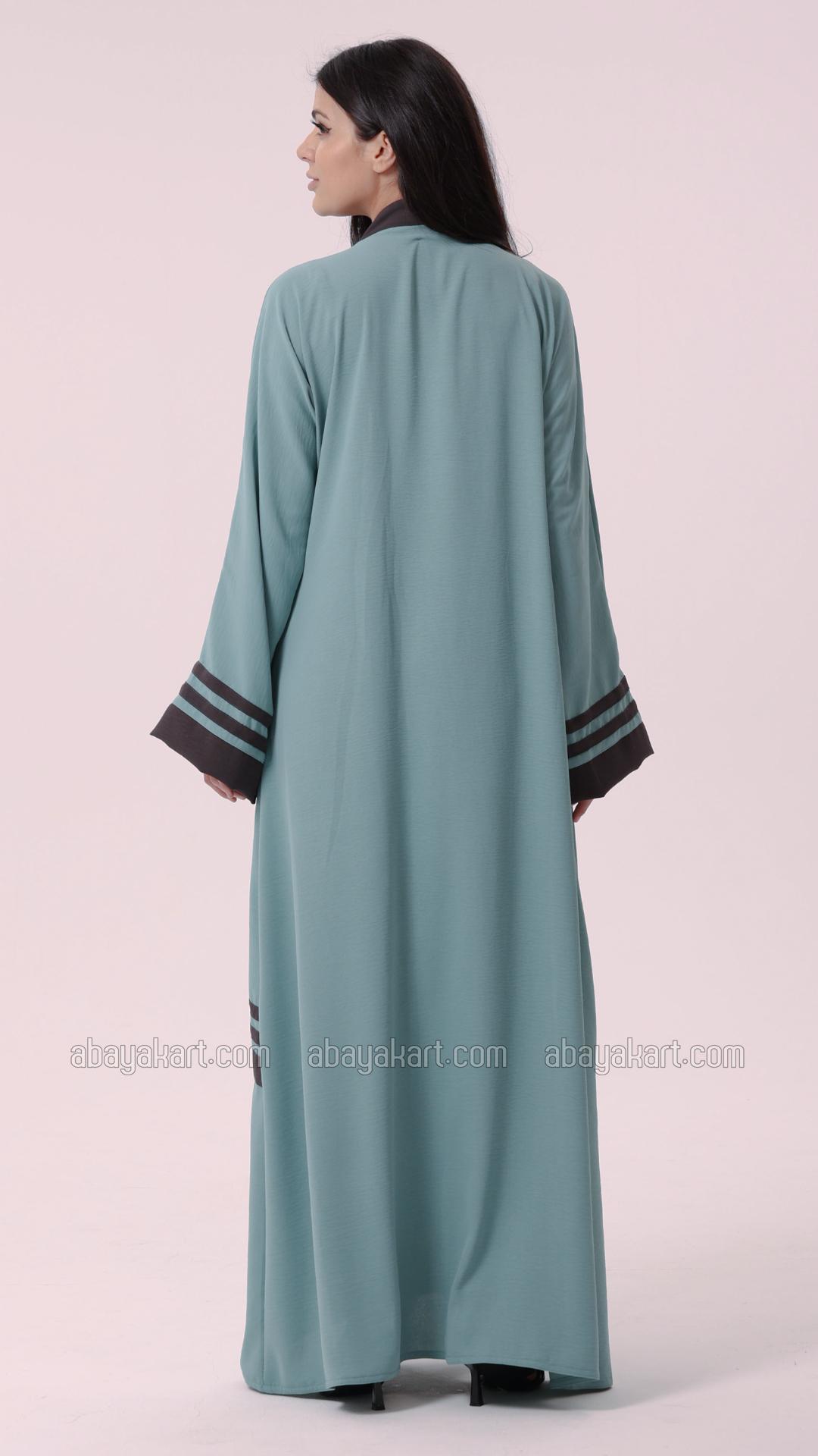Bulk Trendy Abaya With Band Work On the Front and Sleeves in Turquoise