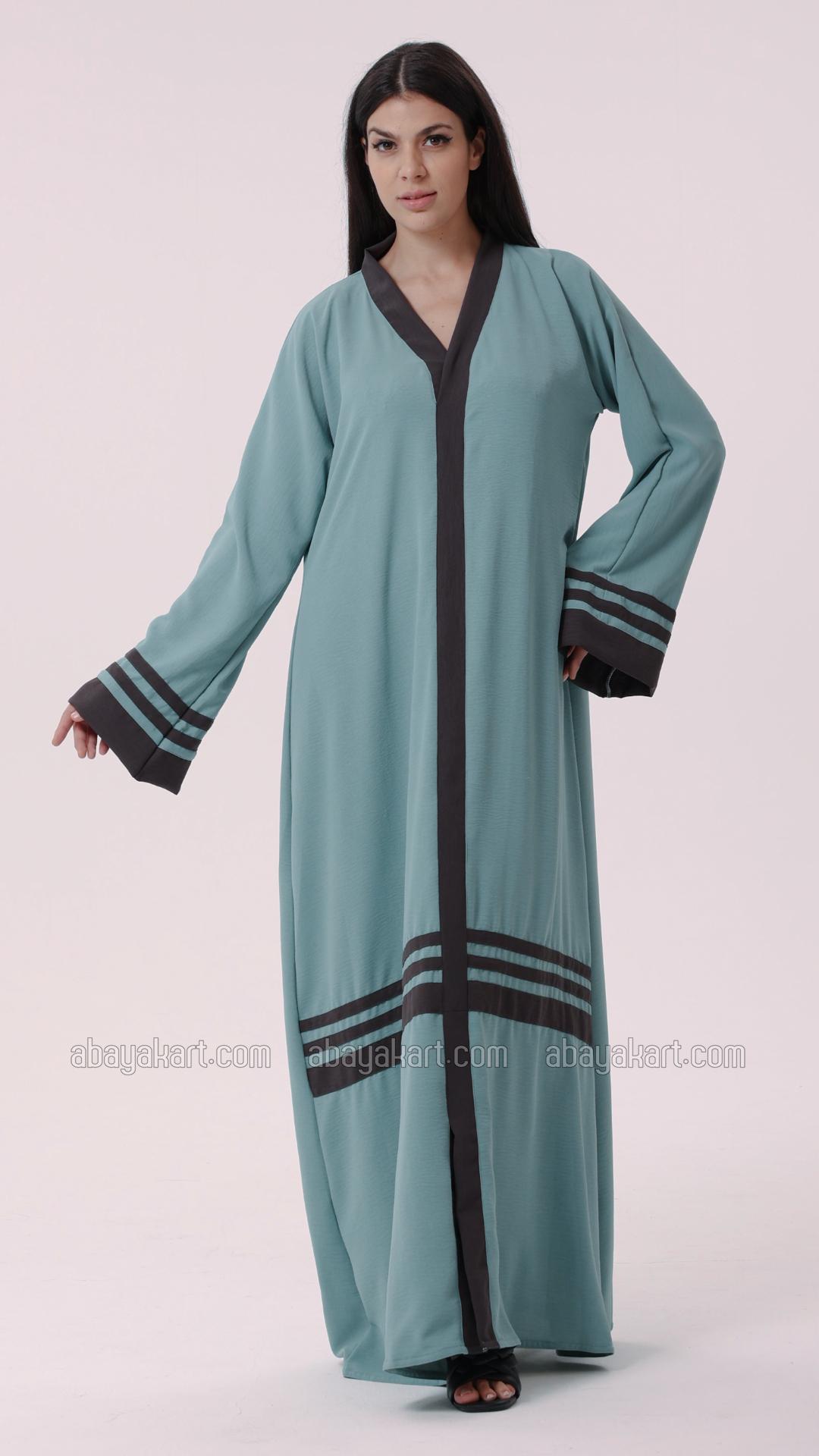 Bulk Trendy Abaya With Band Work On the Front and Sleeves in Turquoise