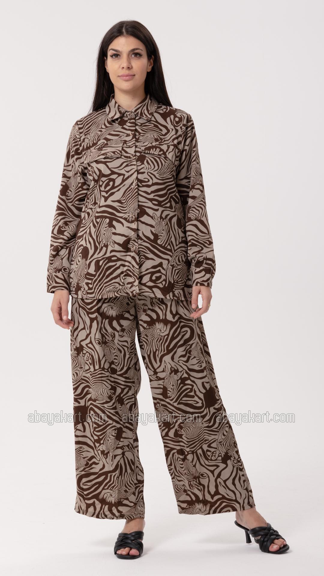 Bulk Printed Coord Set In Brown