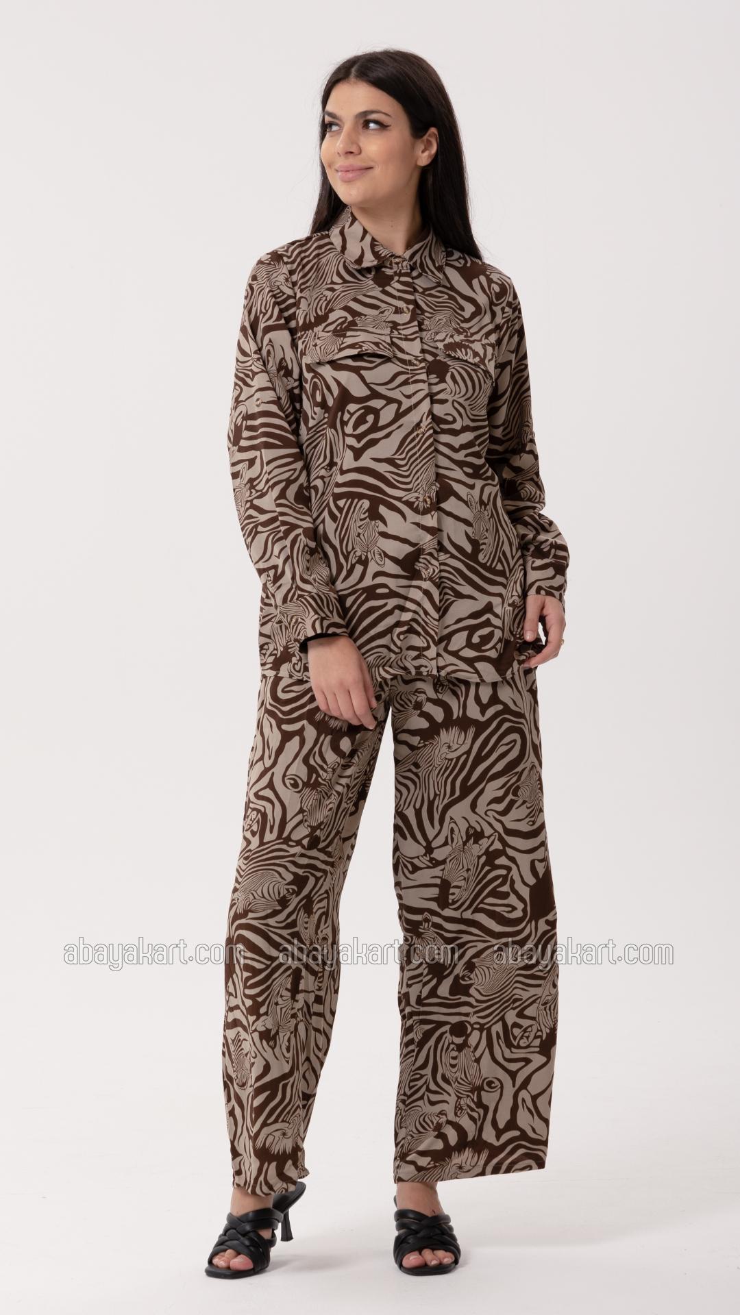 Bulk Printed Coord Set In Brown