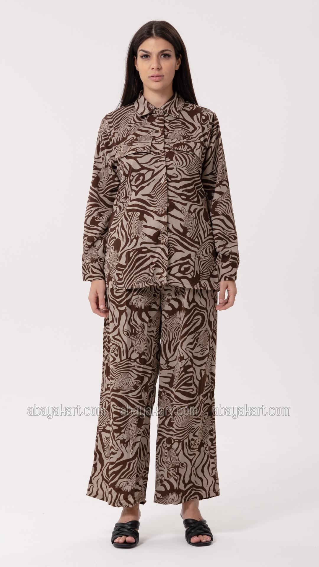 Bulk Printed Coord Set In Brown