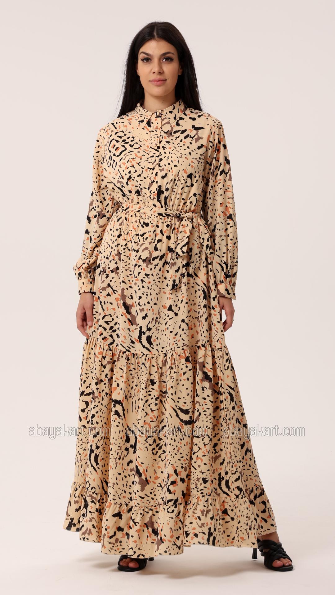 Bulk Printed Modest Dress in Cream