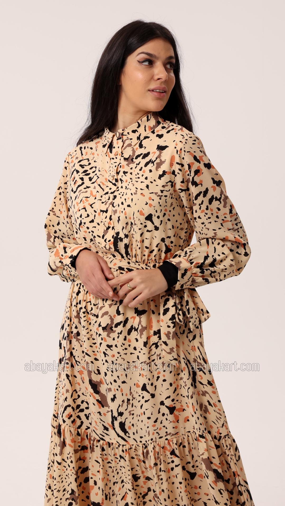 Bulk Printed Modest Dress in Cream