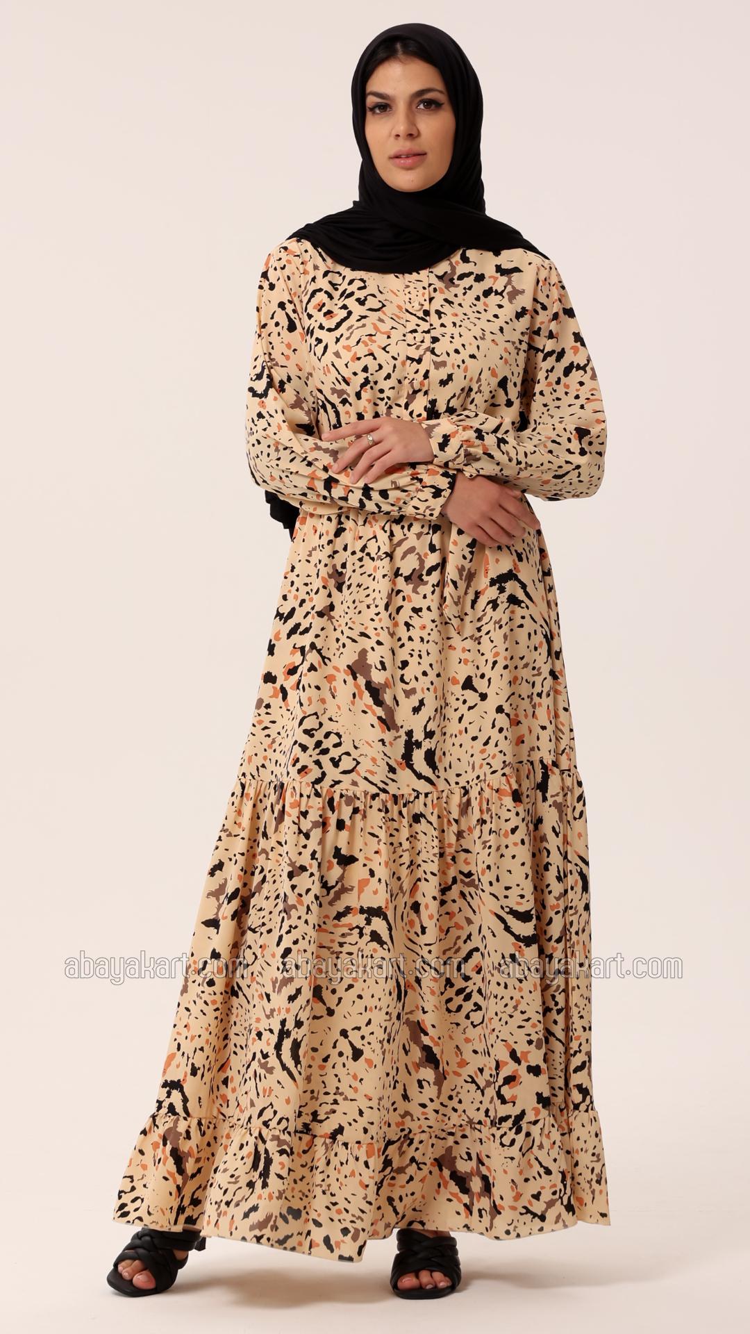 Bulk Printed Modest Dress in Cream