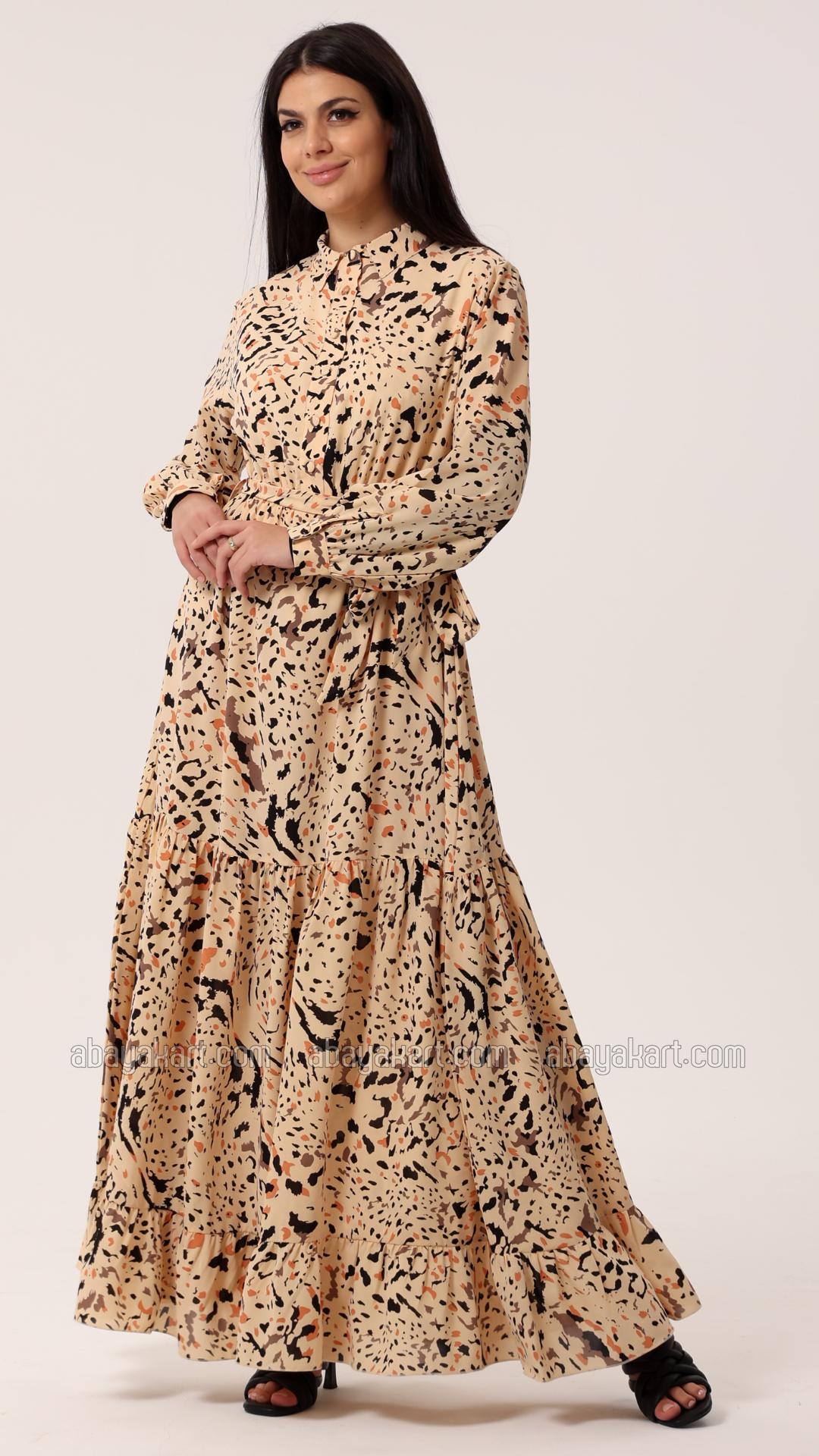 Bulk Printed Modest Dress in Cream