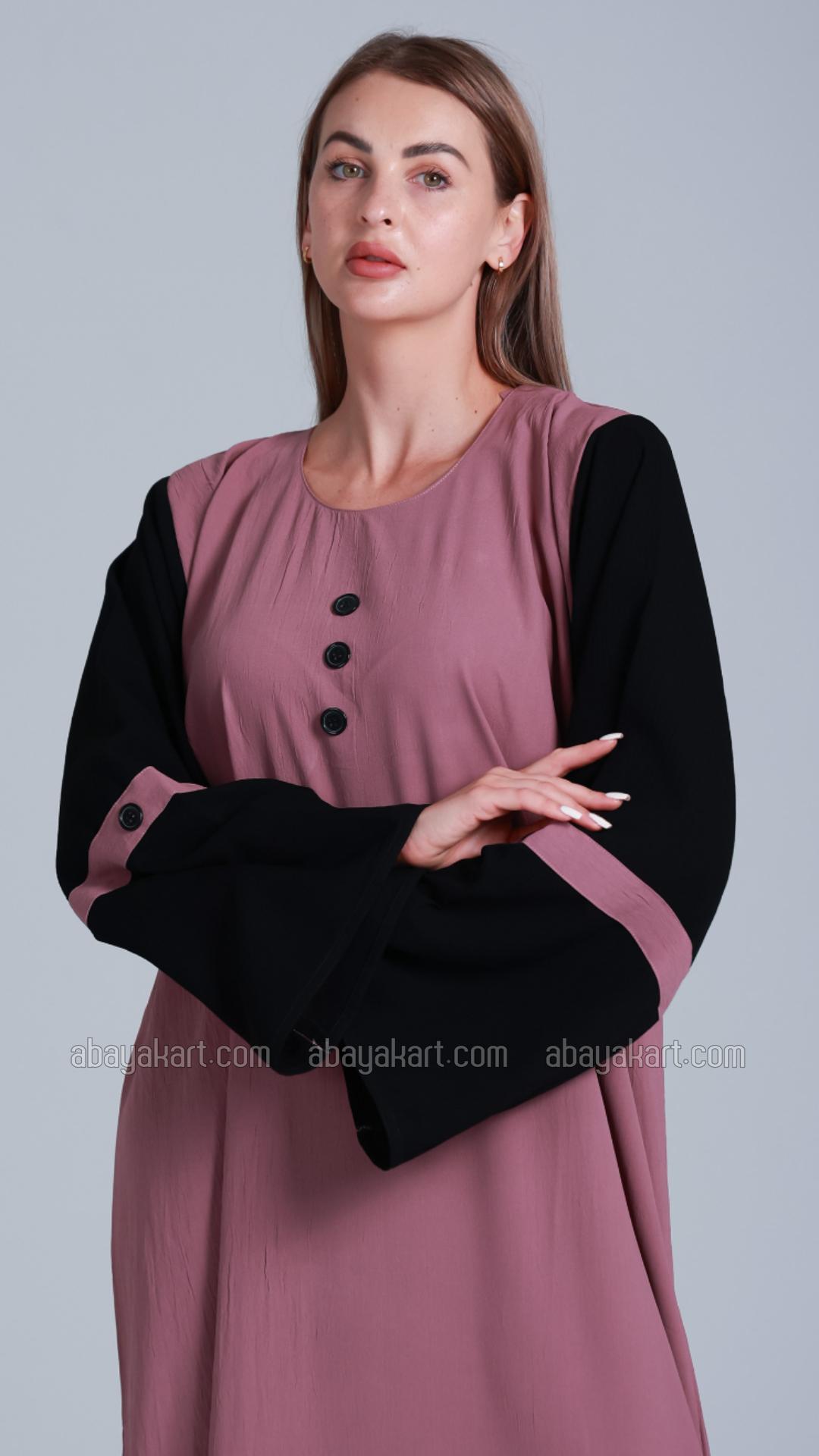 Bulk Abaya with Black Show Buttons on the Front in Dull Magenta