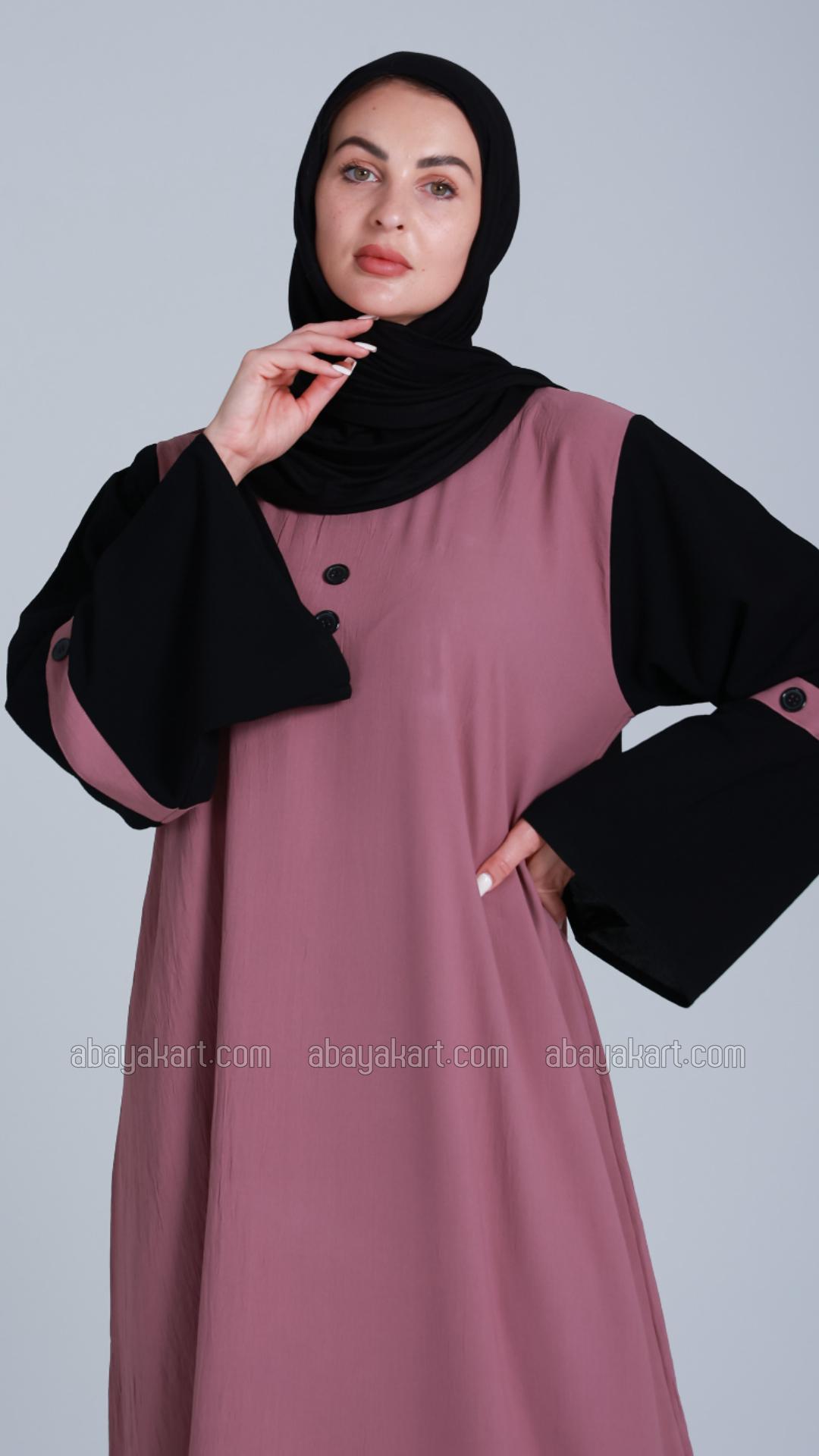 Bulk Abaya with Black Show Buttons on the Front in Dull Magenta