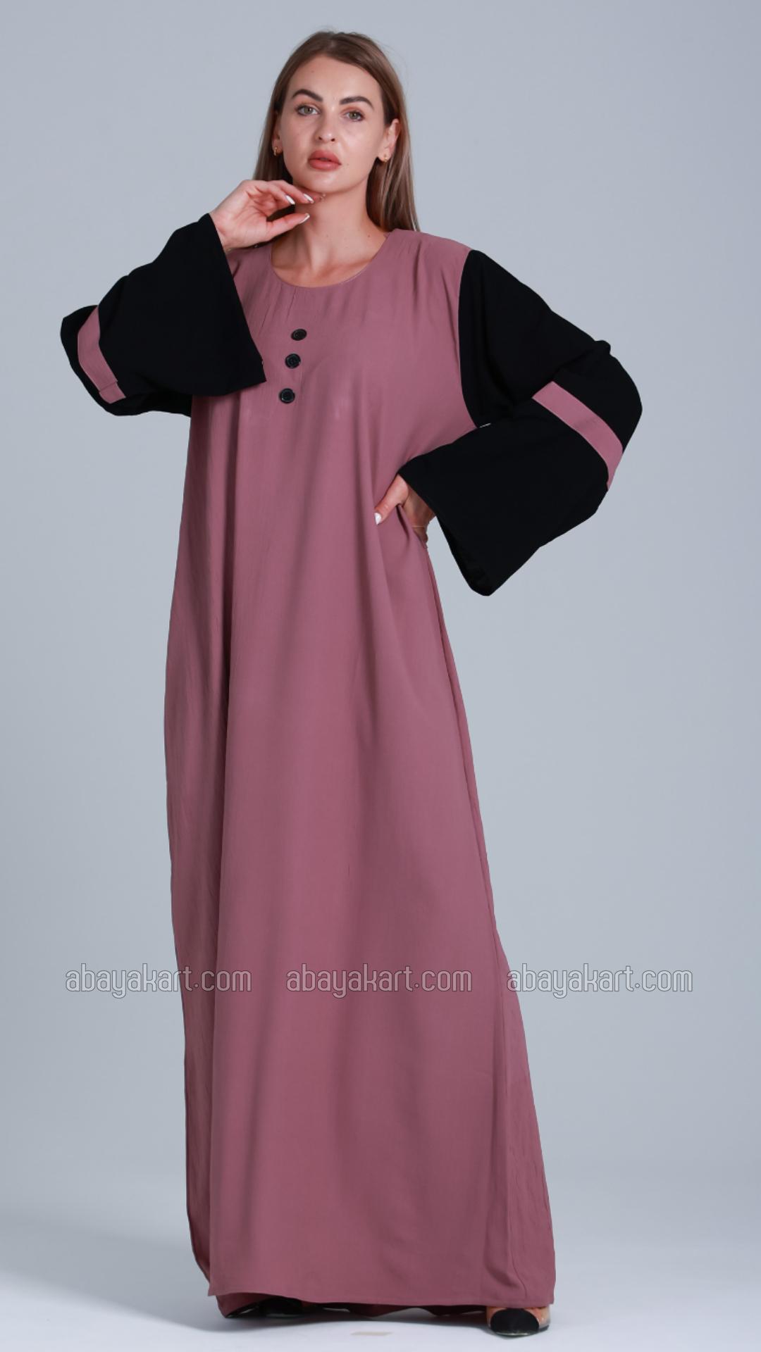 Bulk Abaya with Black Show Buttons on the Front in Dull Magenta