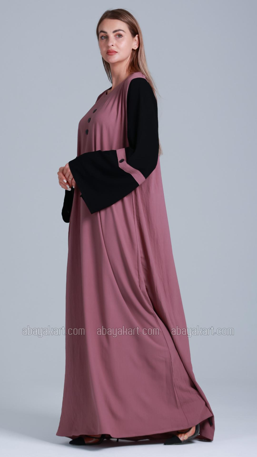 Bulk Abaya with Black Show Buttons on the Front in Dull Magenta