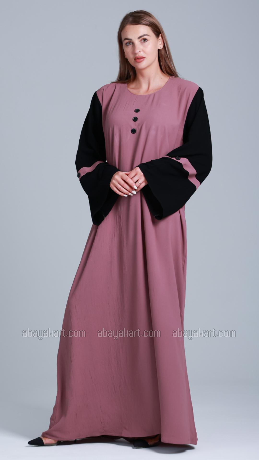 Bulk Abaya with Black Show Buttons on the Front in Dull Magenta