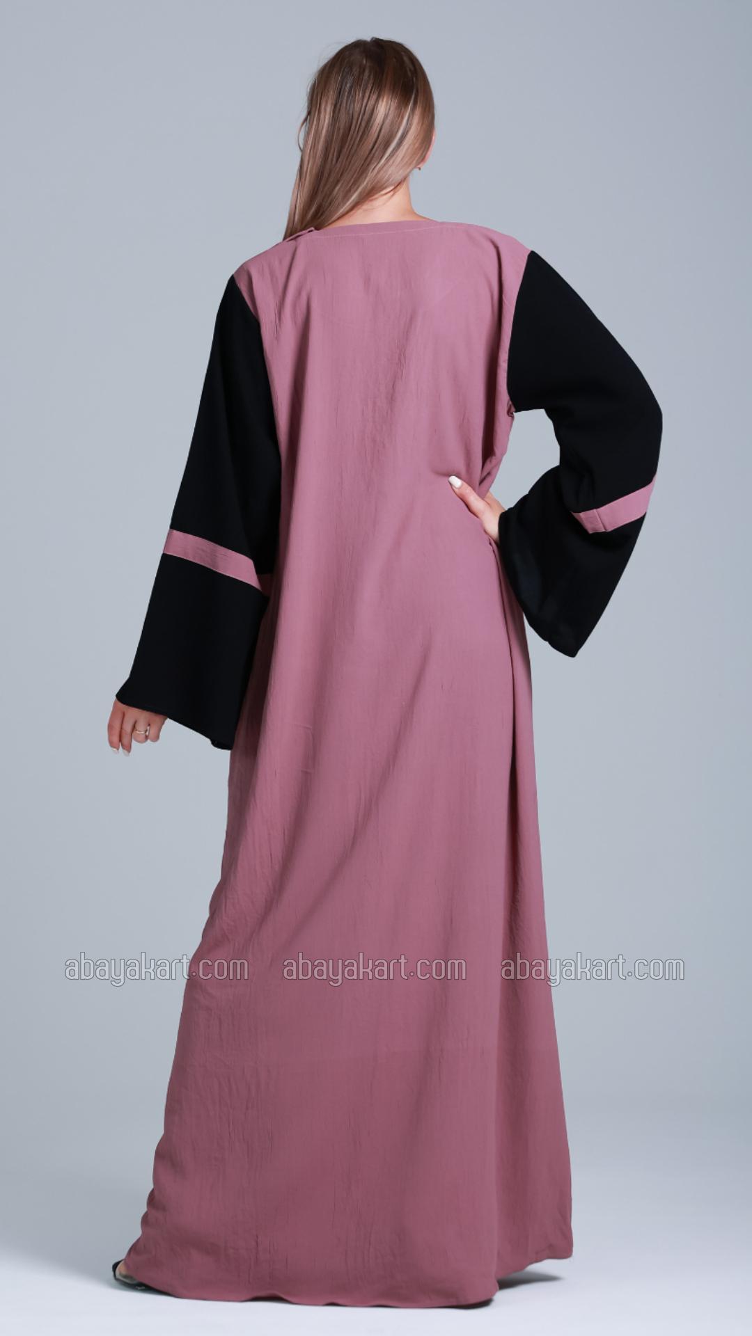 Bulk Abaya with Black Show Buttons on the Front in Dull Magenta