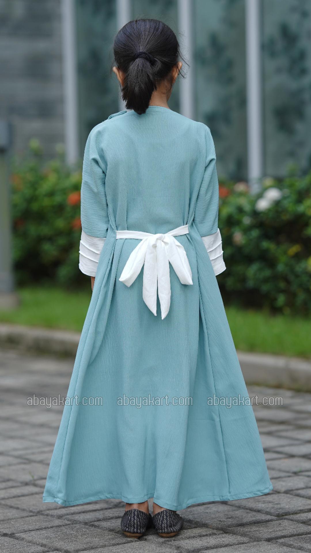 Bulk CEY Kids Modest Dress with a Shrug and Show Buttons in Turquoise and OffWhite