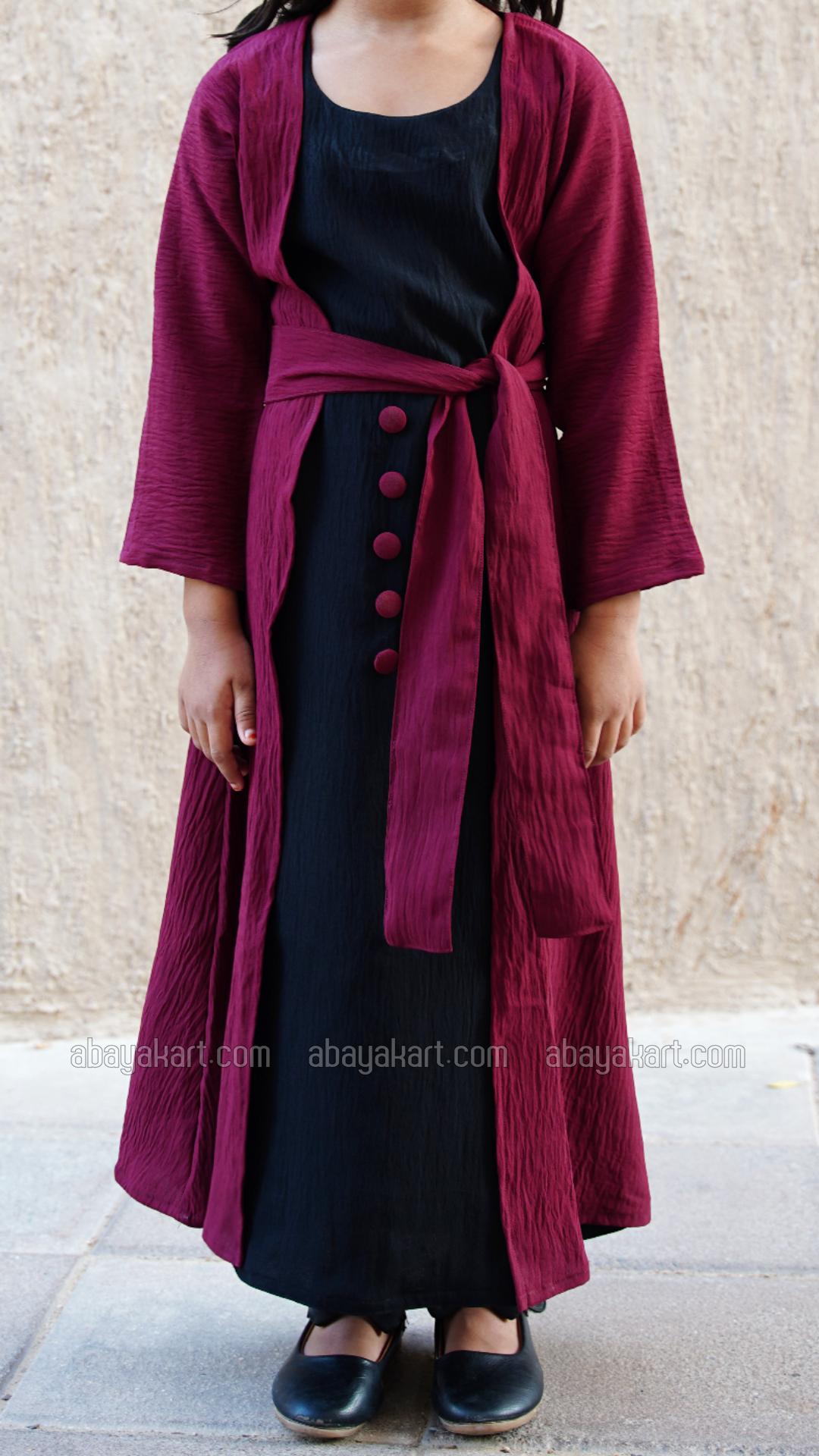 Bulk Kids Shrug Abaya with Show Buttons on the front in Maroon and Black