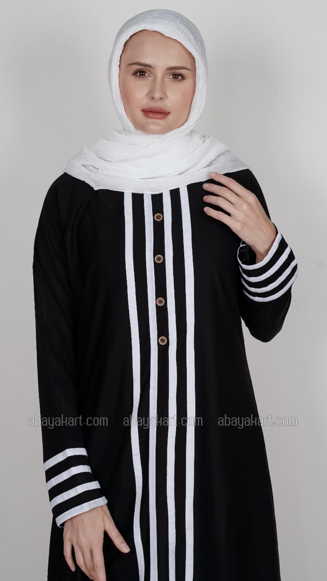Bulk Nida Matte Abaya With White Band And Show Buttons In Black