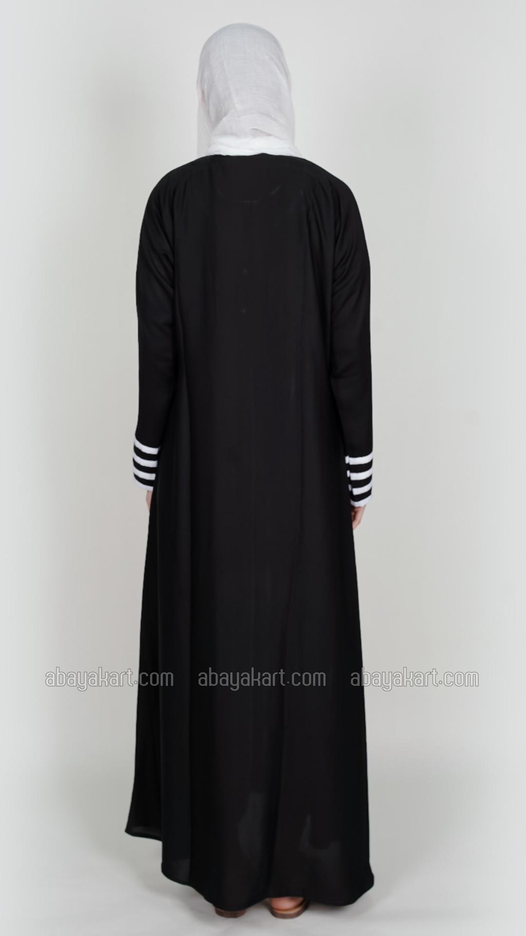 Bulk Nida Matte Abaya With White Band And Show Buttons In Black