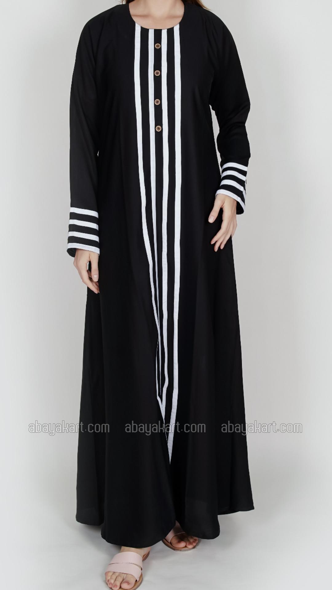 Bulk Nida Matte Abaya With White Band And Show Buttons In Black