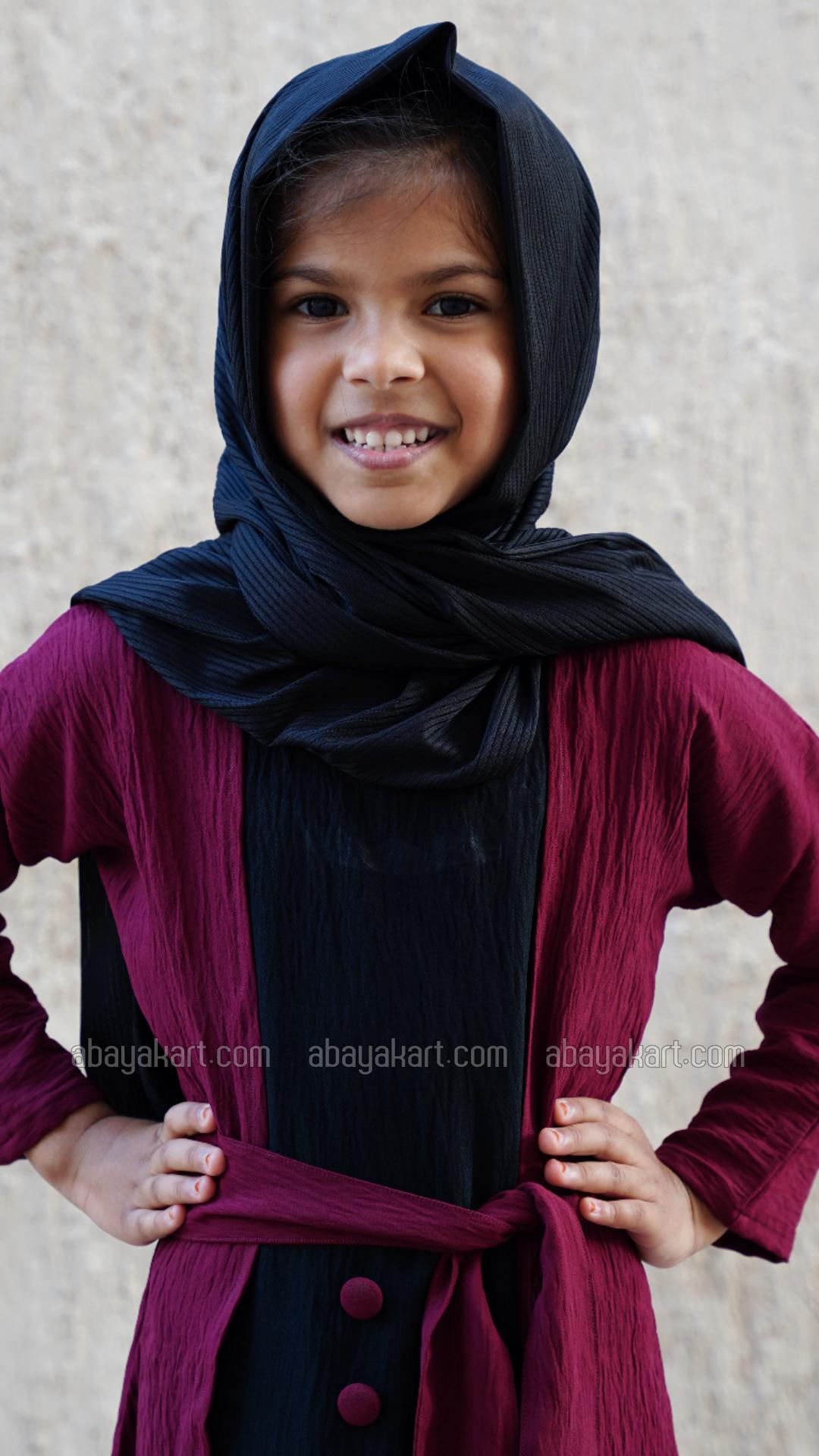 Bulk Kids Shrug Abaya with Show Buttons on the front in Maroon and Black