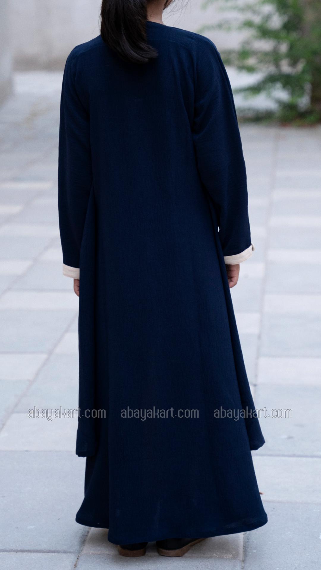 Bulk Shrug Abaya for Kids with Show Buttons on the Front in Navy Blue and Cream