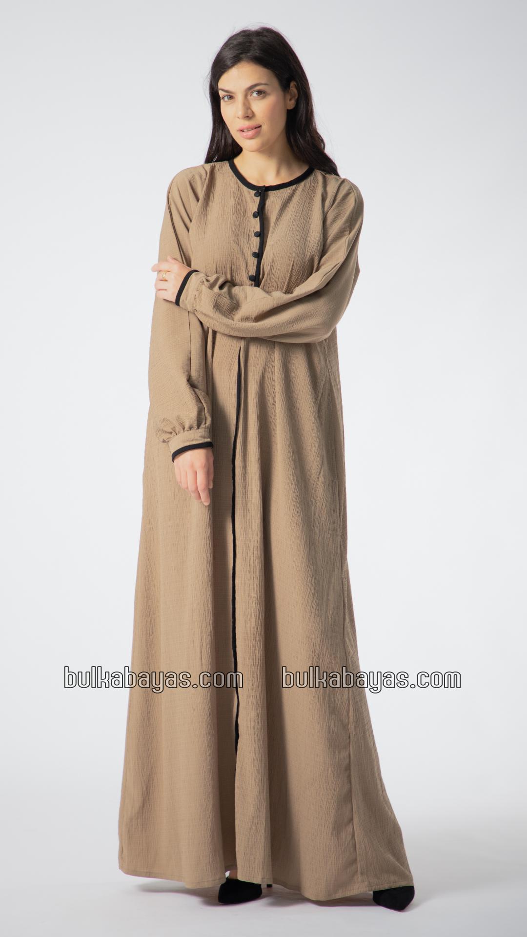 Bulk Abaya with Piping Work and Show Buttons on the Front in Peanut Brown