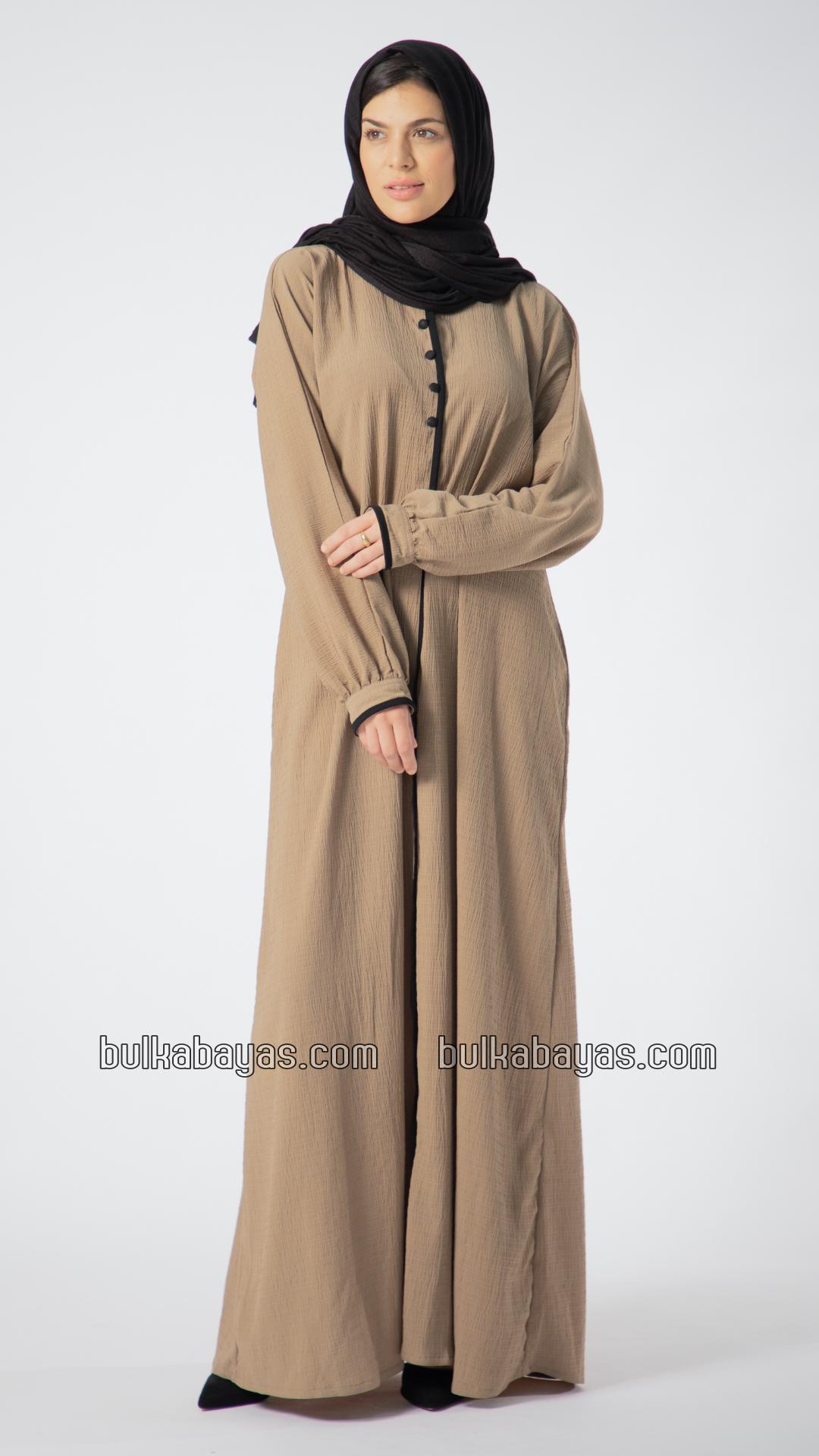 Bulk Abaya with Piping Work and Show Buttons on the Front in Peanut Brown