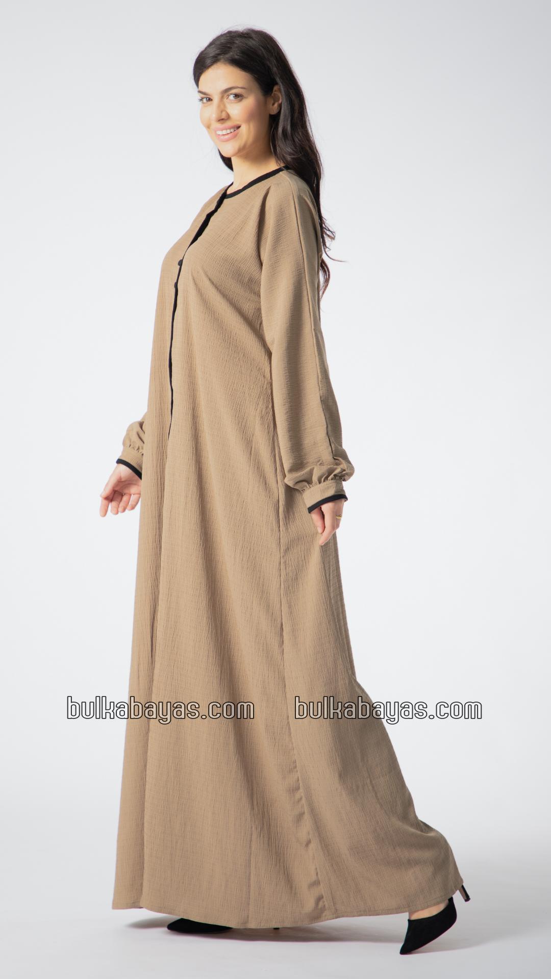 Bulk Abaya with Piping Work and Show Buttons on the Front in Peanut Brown