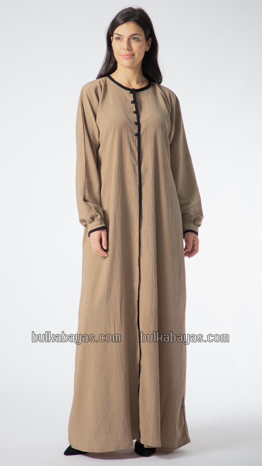 Bulk Abaya with Piping Work and Show Buttons on the Front in Peanut Brown