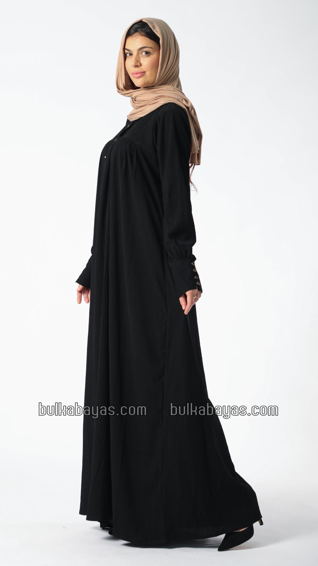 Bulk Abaya with Pleated Work and Show Buttons on the Front in Black