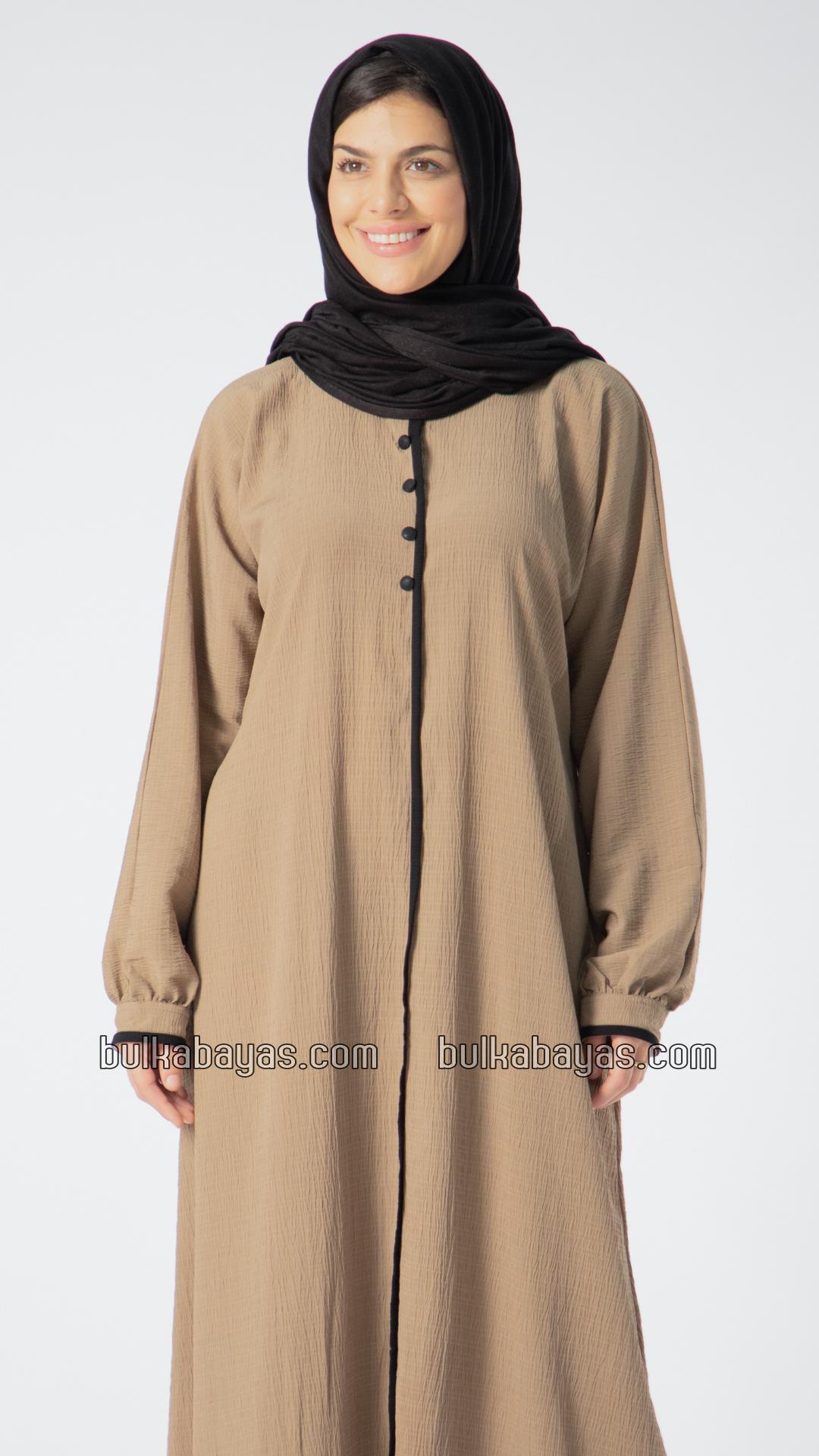 Bulk Abaya with Piping Work and Show Buttons on the Front in Peanut Brown