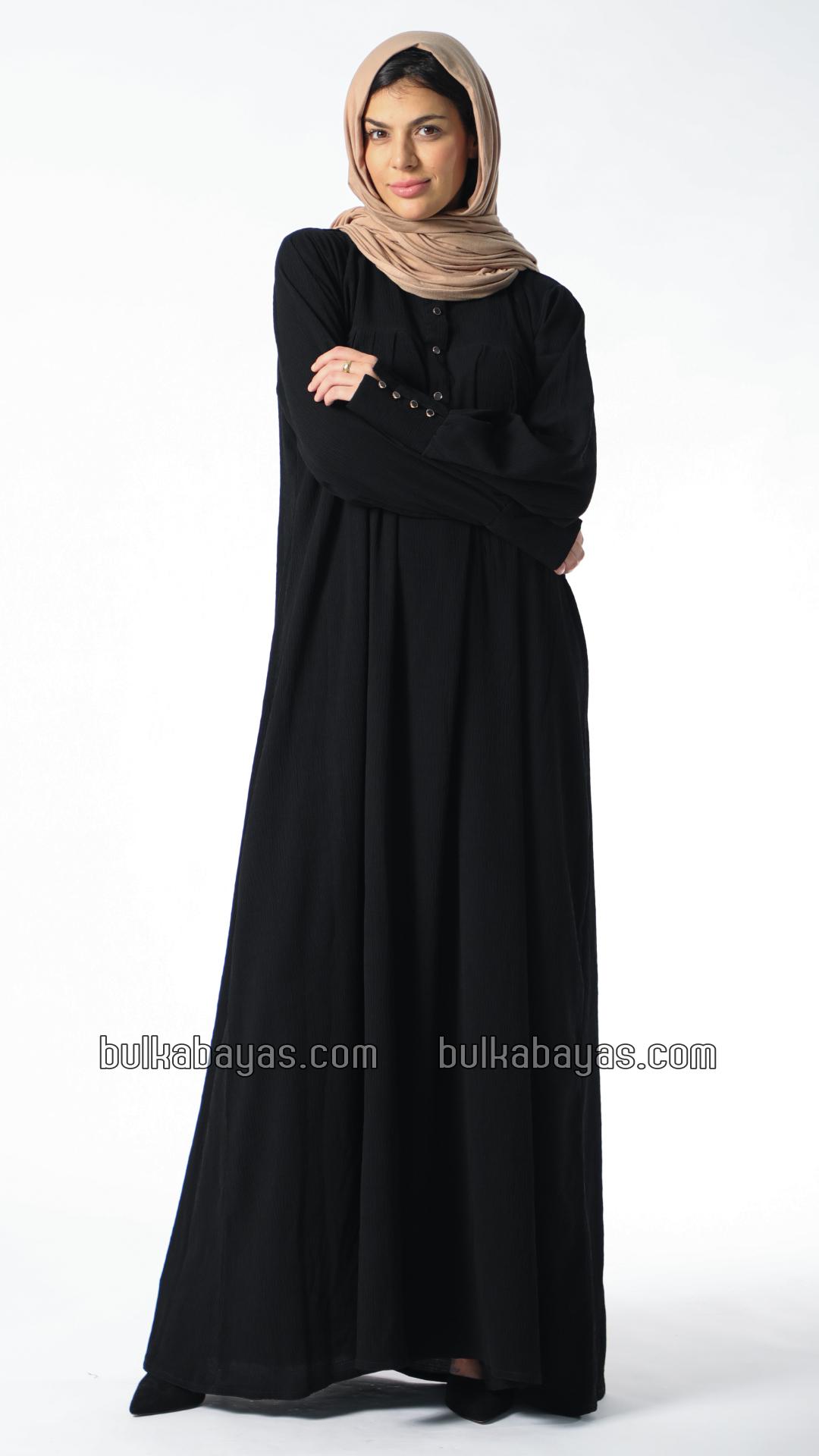Bulk Abaya with Pleated Work and Show Buttons on the Front in Black